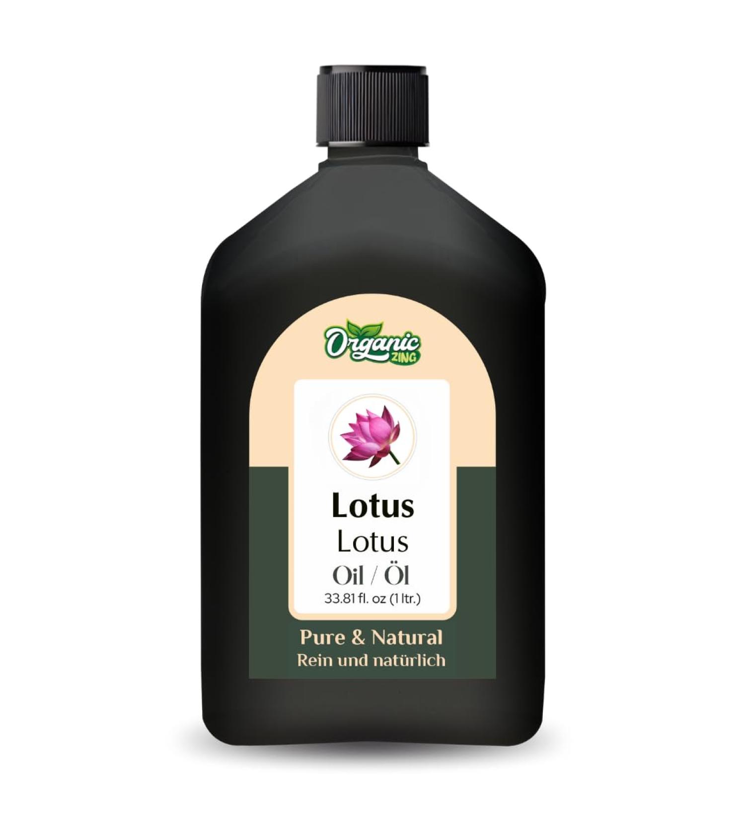 ORGANIC ZING Organic Zing Lotus Oil (Nelumbo nucifera) - Pure and natural essential oil for skincare haircare aromas and diffusers. 1000 ml