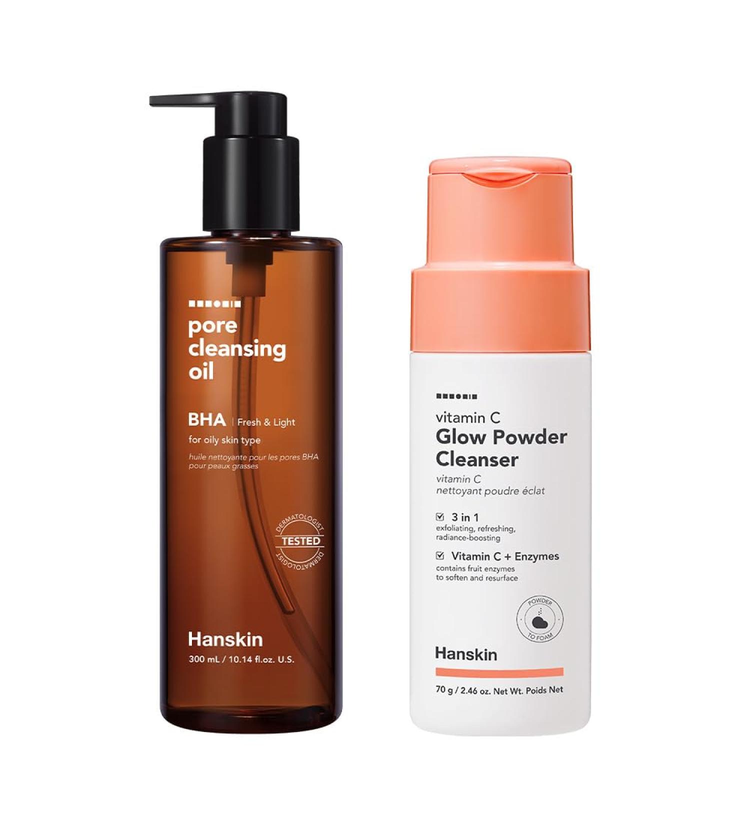 Hanskin BHA & Vitamin C Exfoliating Duo BHA Pore Cleansing Oil & Vitamin C Powder Cleanser | Oil Control Blackhead Care & Radiant Glow for Oily & Combination Skin | Korean Skincare Set K-Beauty - Buy Online on GoSupps.com