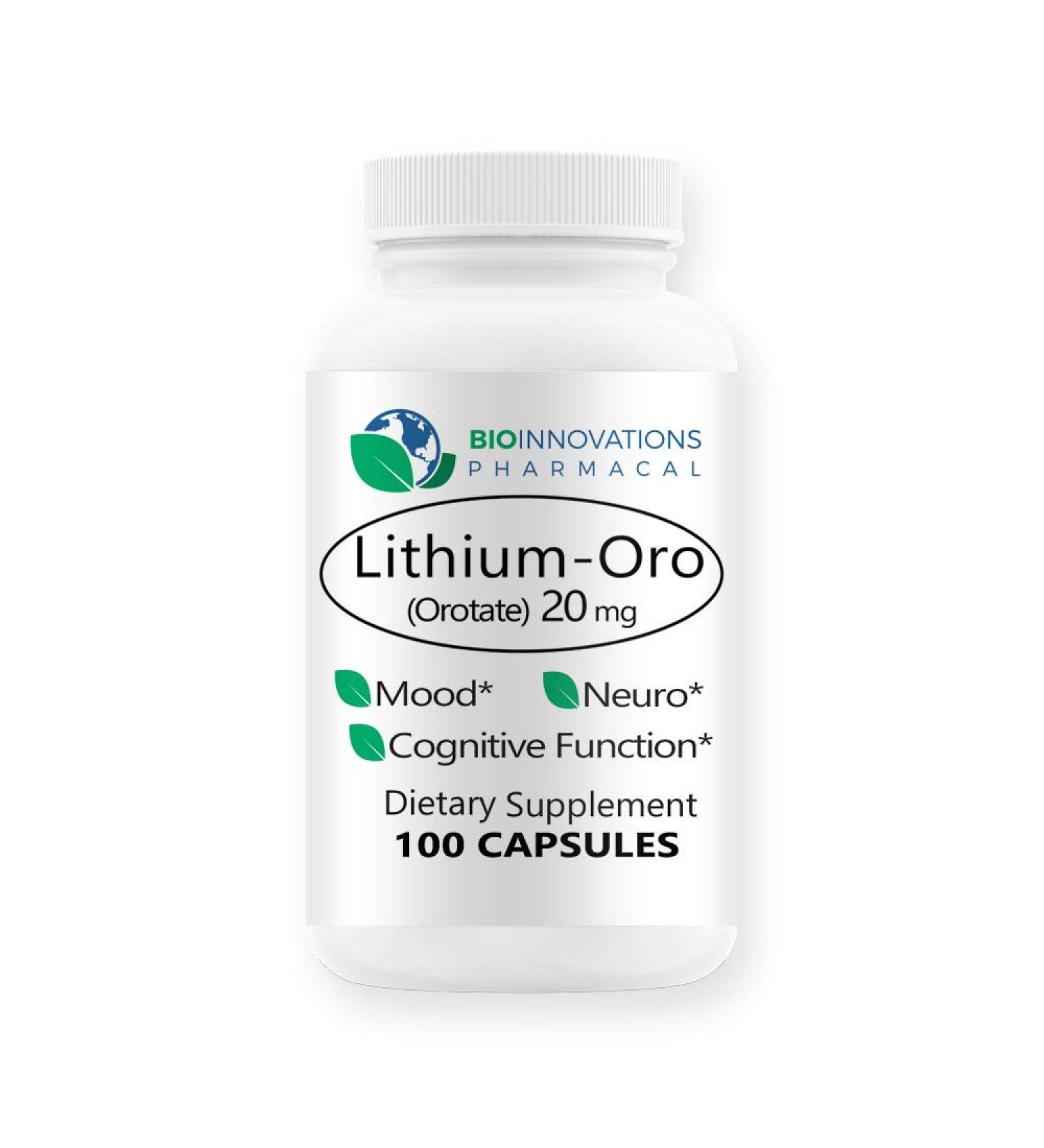 Lithium Oro 20mg Capsules - Promotes Healthy Mood, Emotional Wellness, and Memory - 100 Bioavailable Caps - Buy Online on GoSupps.com