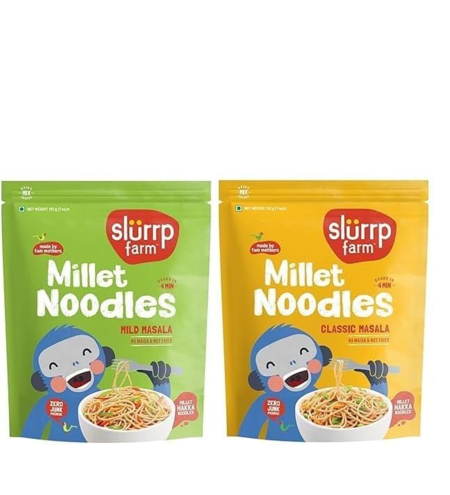 Slurrp Farm No Maida Hakka Noodles Not Fried No MSG Classic Millet and Mild Millet Noodles Combo Pack of 2 192g Each - Buy Online on GoSupps.com