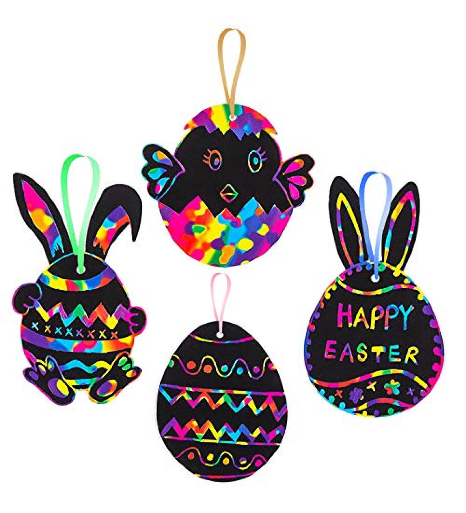 Easter Scratch Art Crafts for Kids - 48 Sets Ages 4-8 | Rainbow Bunny Eggs Chicks Ornaments Decorations - Buy Online on GoSupps.com