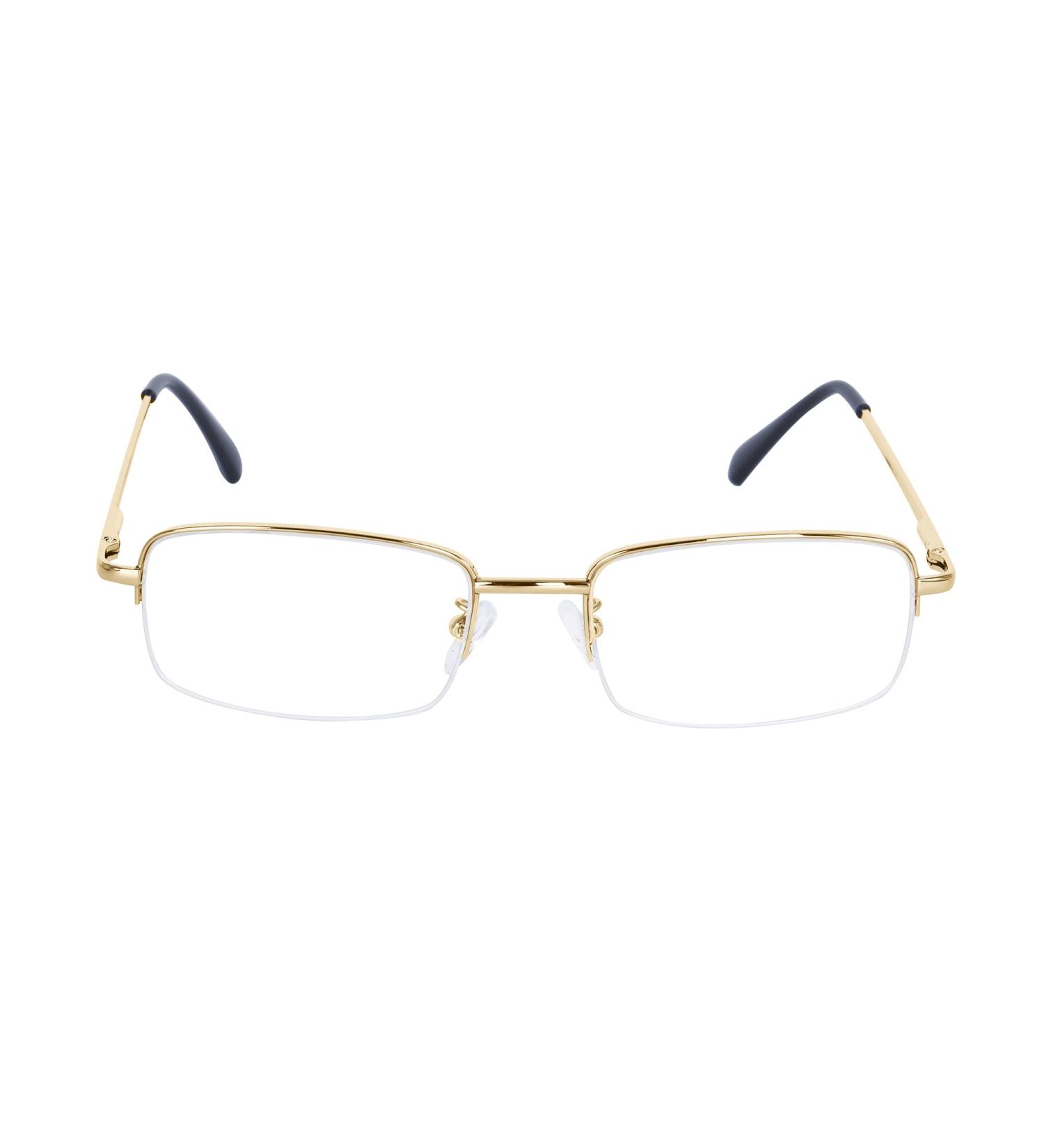 Half Frame Reading Glasses for Men & Women - Metal Rectangular Frame Spring Hinge Glasses Strap Gold 2.5 Diopters - Buy Online on GoSupps.com