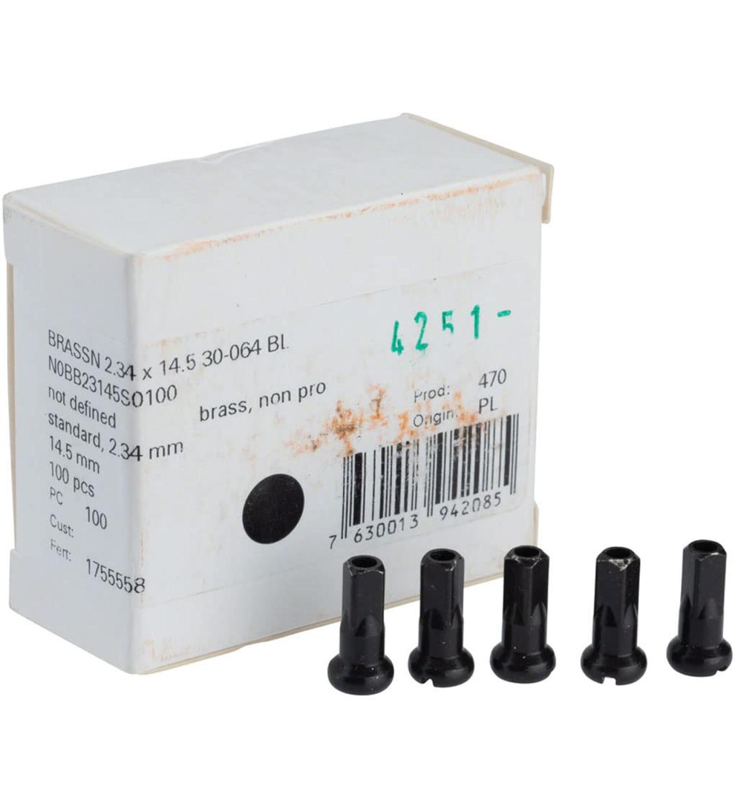 DT Swiss Standard Brass Nipples: 2.34 x 14.5mm, Black, Box of 100