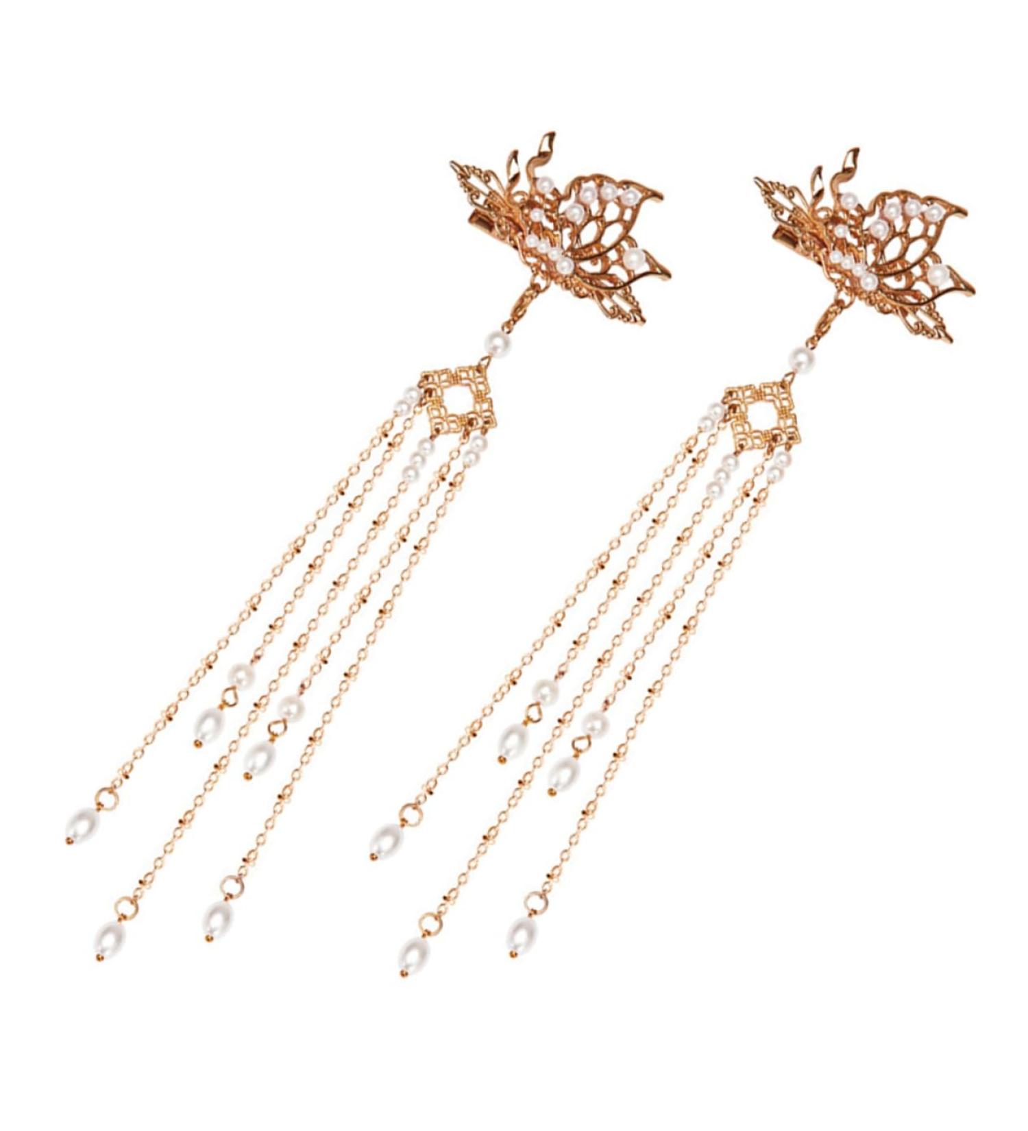 minkissy 1 Pair Antique Headdress Wedding Hair Clip Hair Side Clip Tassel Headpiece Tassel Headdress Decorative Hair Clips Pearl Hair Pin Bride Hair Clip Imitation Pearls Vintage Walk Miss - Buy Online on GoSupps.com