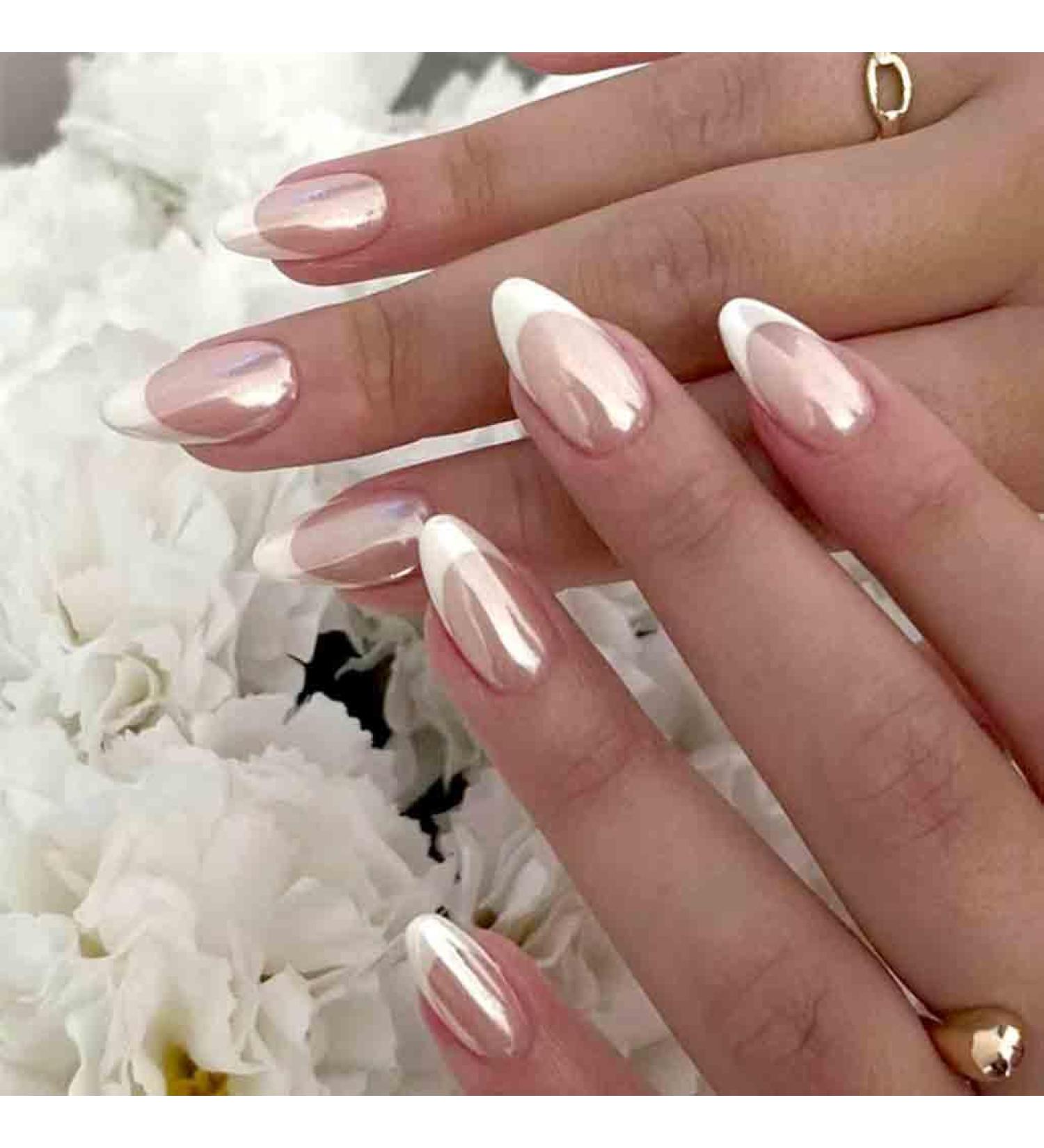 Foccna 24Pcs Medium French Press Almond Glossy Fake Nails - White Acrylic Nails for Women & Girls | International Shipping - Buy Online on GoSupps.com