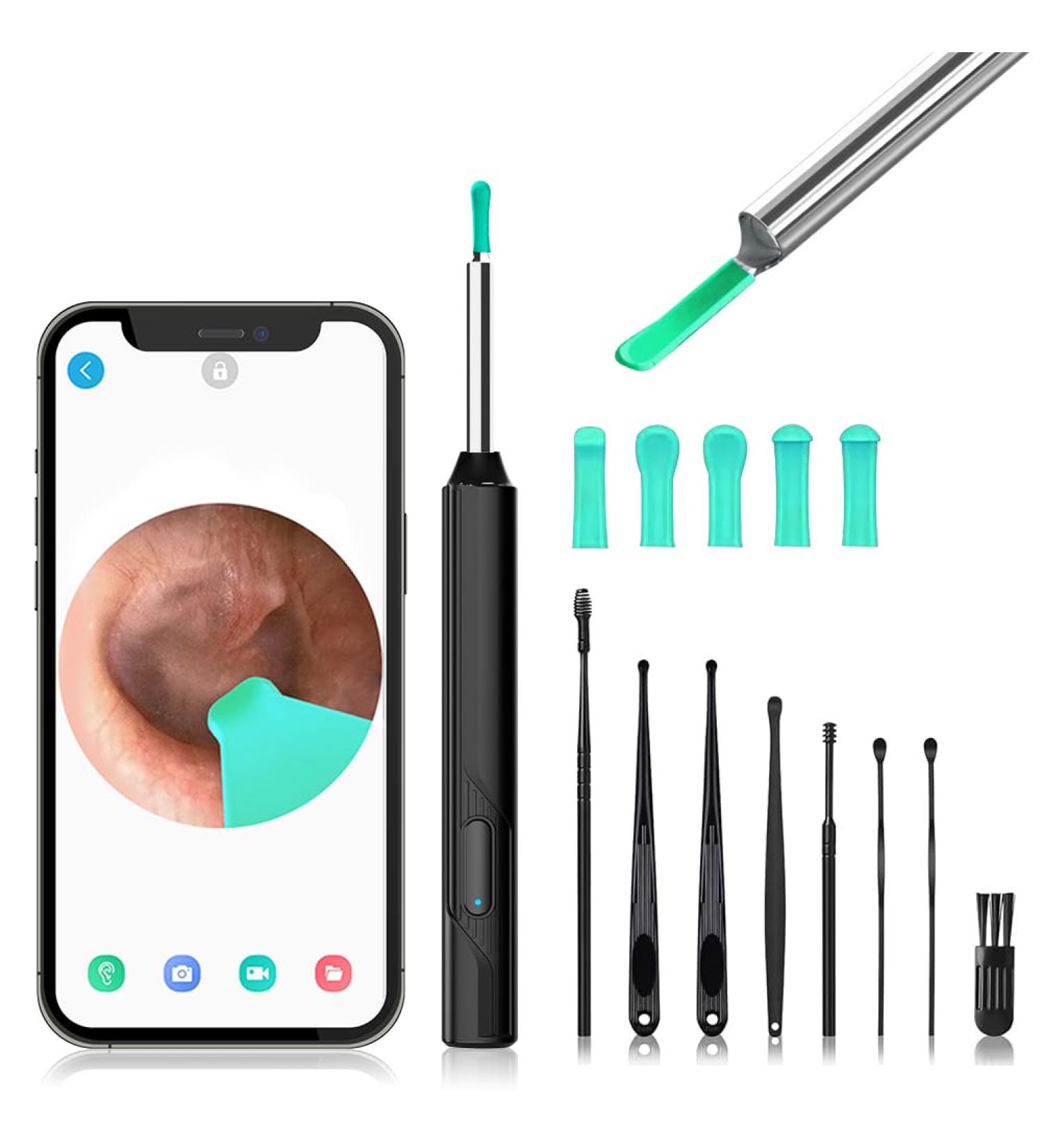 Fouvin WiFi 1080p HD Ear Cleaner - Ear Wax Removal Otoscope with 6 Earlocks IP67 Waterproof for iPhone iPad & Android - Black - Buy Online on GoSupps.com