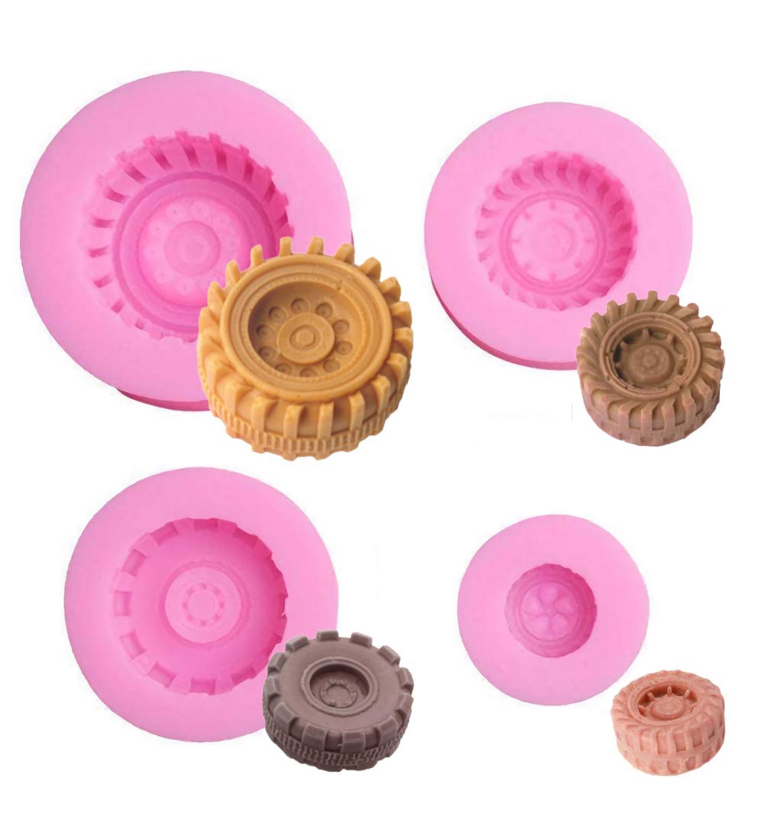 3D Round Tire Chocolate Candy Molds - Set of 4 | Silicone Truck Wheels & Car Tyre Fondant Molds for Cake Decorating & Soap Making - Buy Online on GoSupps.com