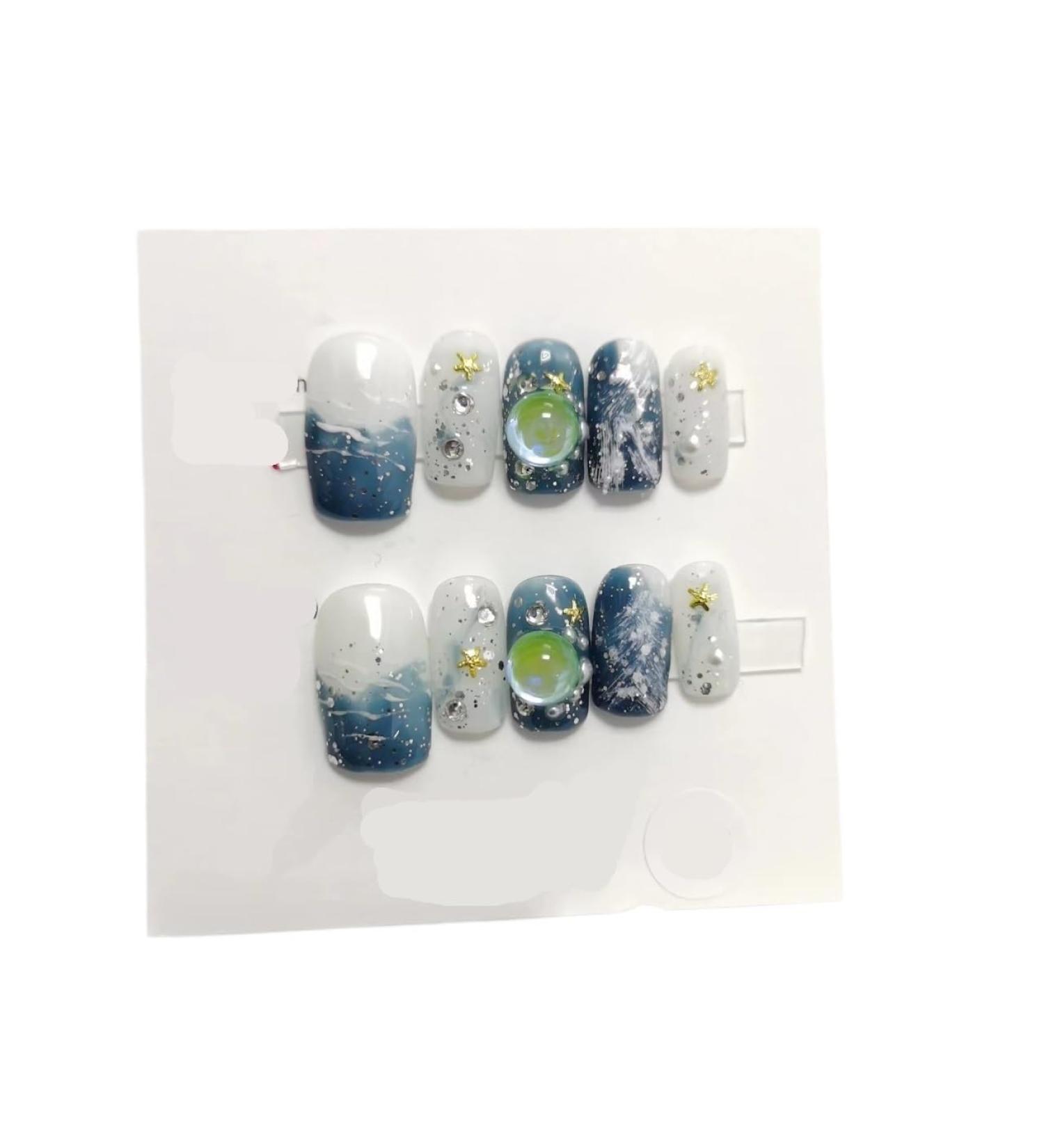 Handmade Nail Wearing and Hand Painted Snow Mountain Winter Short Nail Removable False Nail(M) - Buy Online on GoSupps.com