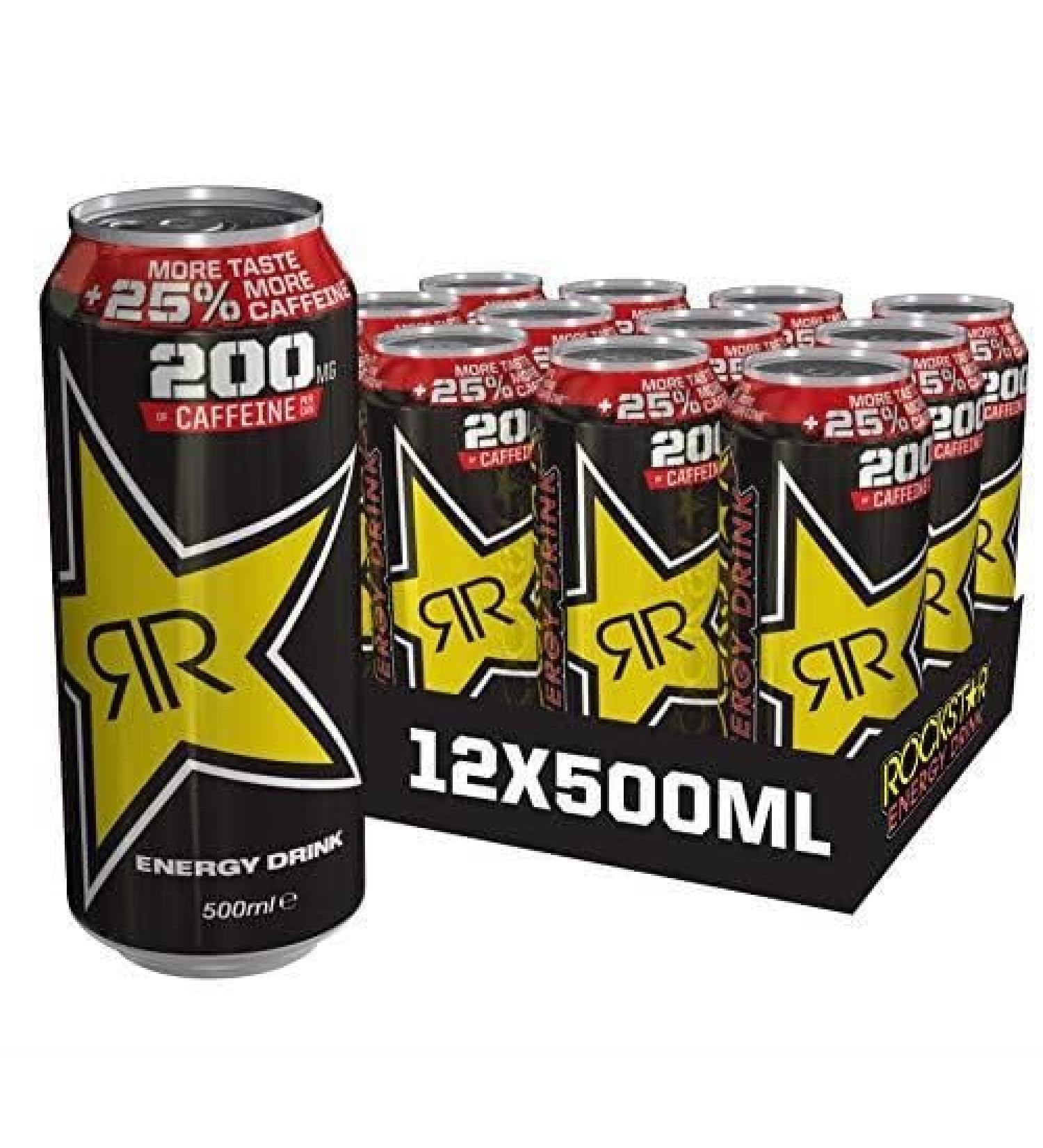 Rockstar Energy Drink Non Alcoholic - 200mg Caffeine With Taurine Guarana and B-Vitamins 500ml (12 x 500ml Original) Original 12 x 500ml