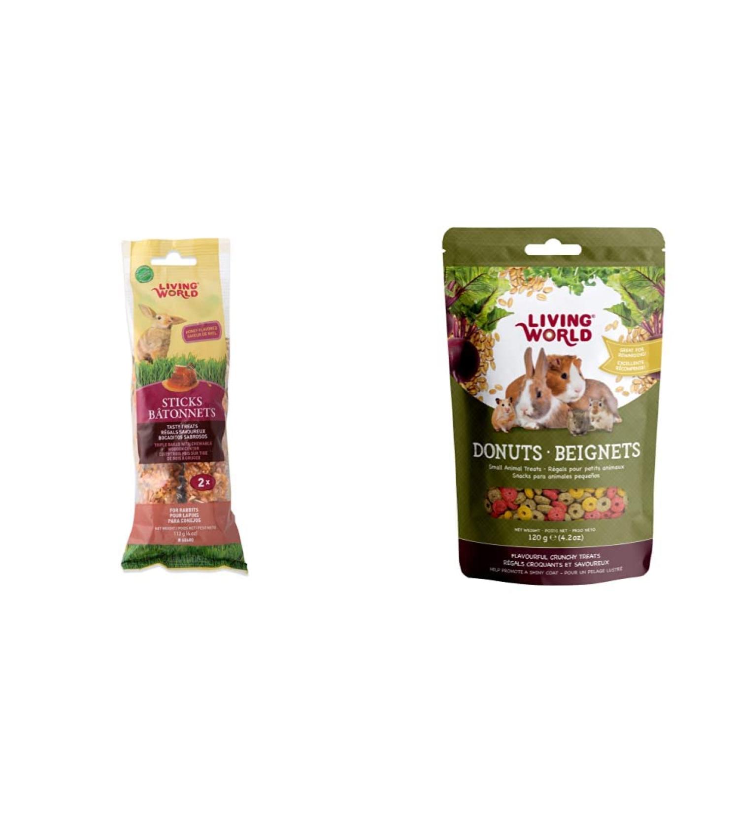 Living World Rabbit Honey Treat Sticks (4-Ounce) + Small Animal Donuts (120g)