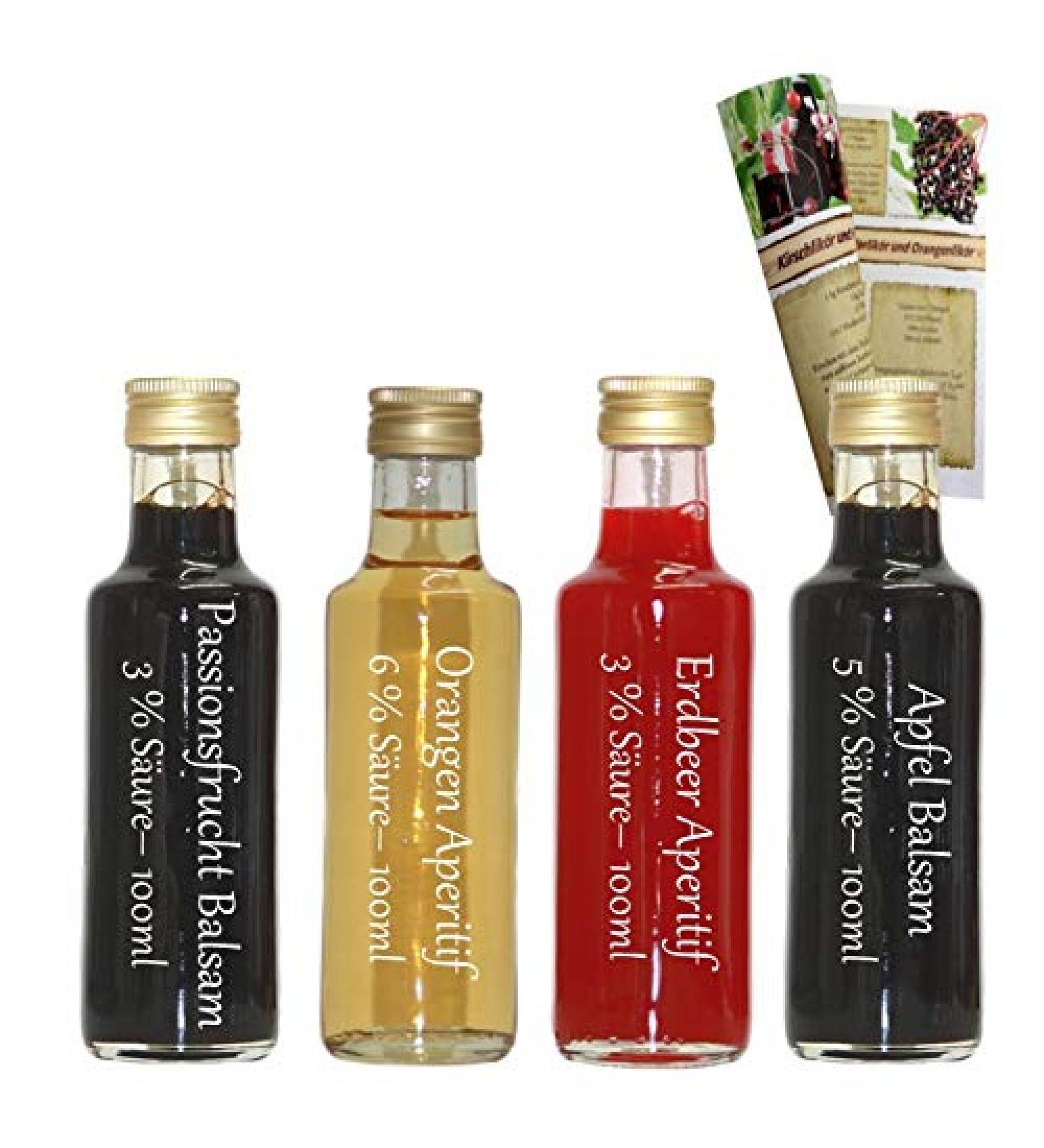 Delicious gift set & trial set |4 x 100ml vinegar |Orangen aperitif - passion fruit balm vinegar - apple balm vinegar - strawberry aperitif vinegar |With recipe brochure