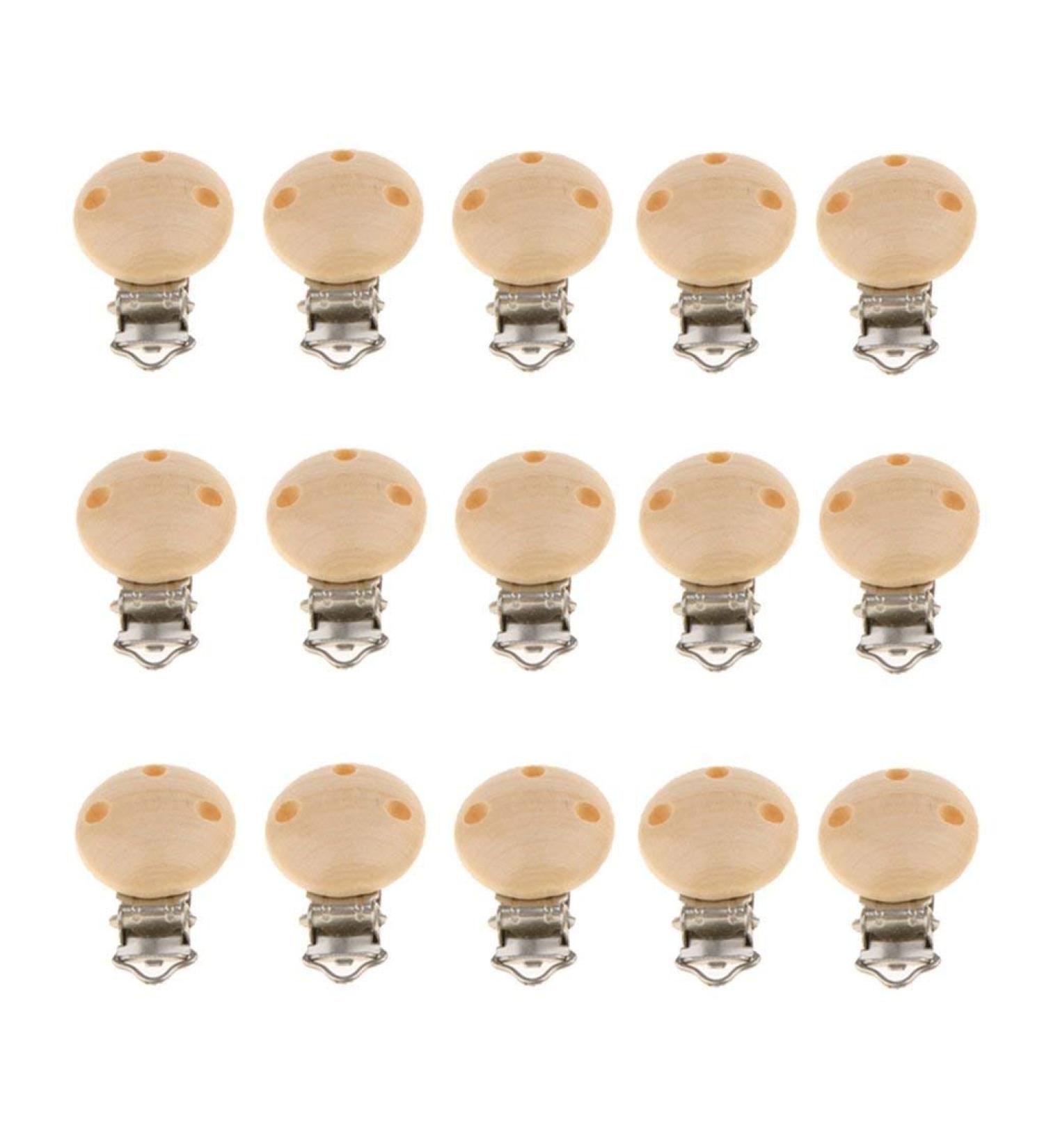 Tubayia 15 Pieces Wooden Pacifier Clip Set | Natural Pacifier Holders for Babies & Children - International Shipping - Buy Online on GoSupps.com