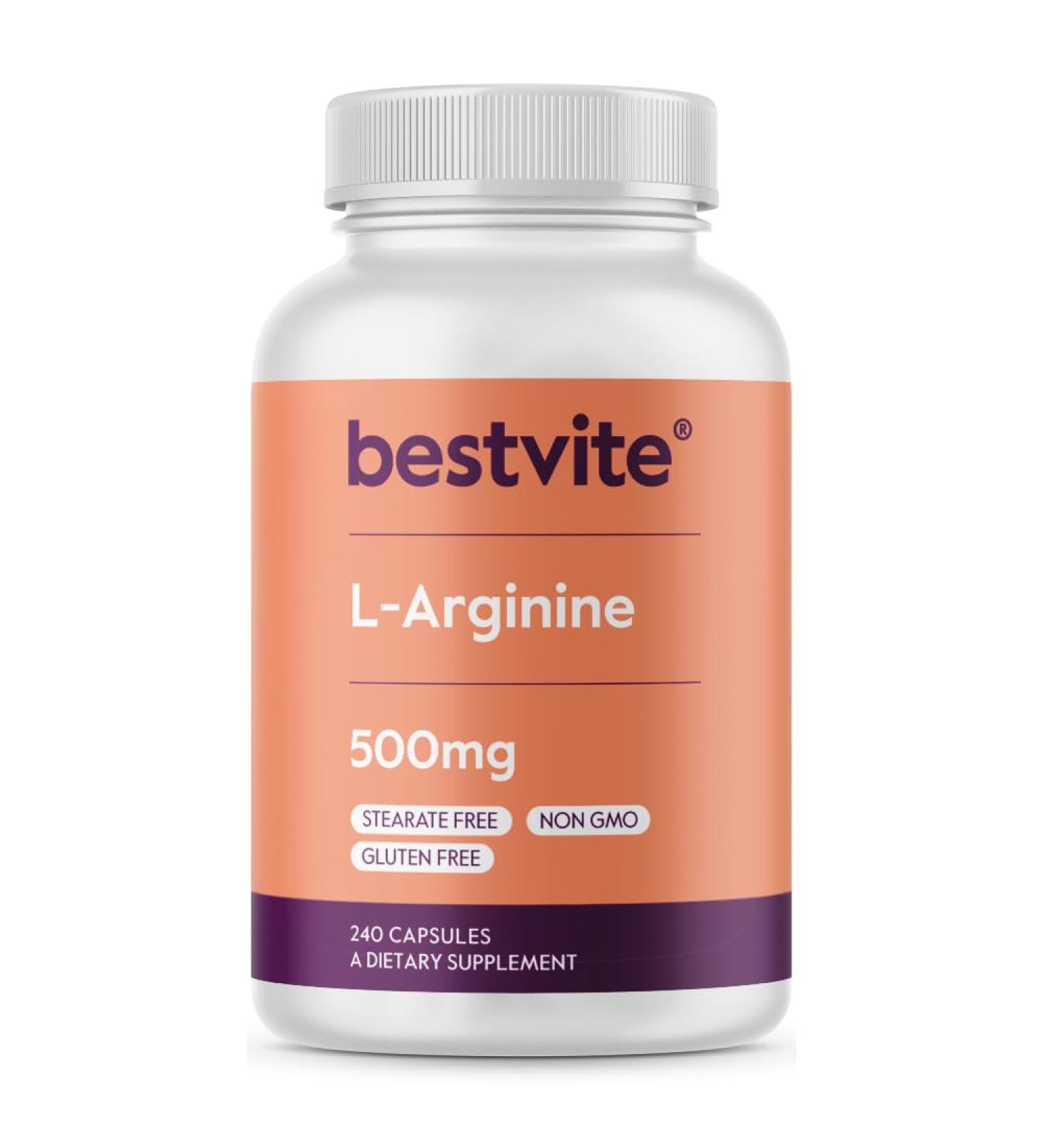 BESTVITE L-Arginine 500mg (240 Capsules) - No Magnesium Stearate - No Silicon Dioxide - No Fillers - Non GMO - Gluten Free 240 Count (Pack of 1) - Buy Online on GoSupps.com
