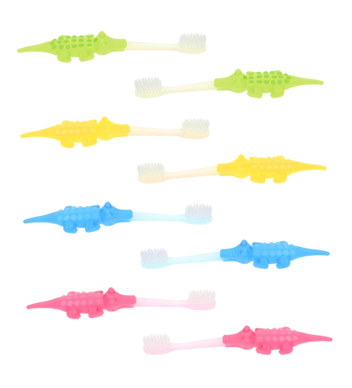 Minkissy 8st Small Crocodile Children's Toothbrush Set - Transparent Bent Design for Kids | International Shipping Available - Buy Online on GoSupps.com