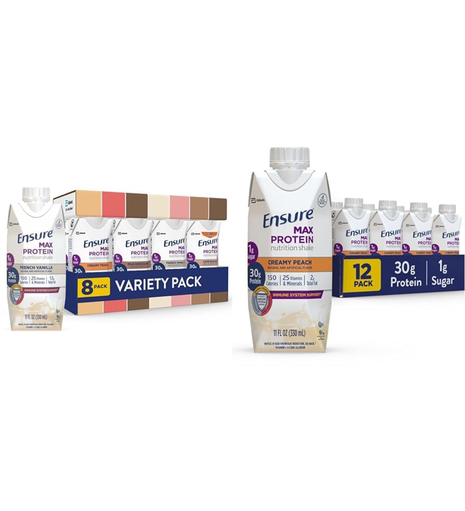 Ensure Max Protein Nutrition Shakes Variety Pack With 30g of Protein 1g of Sugar & Max Protein Nutrition Shake Liquid with 30g of Protein 1g of Sugar High Protein Shake - Buy Online on GoSupps.com