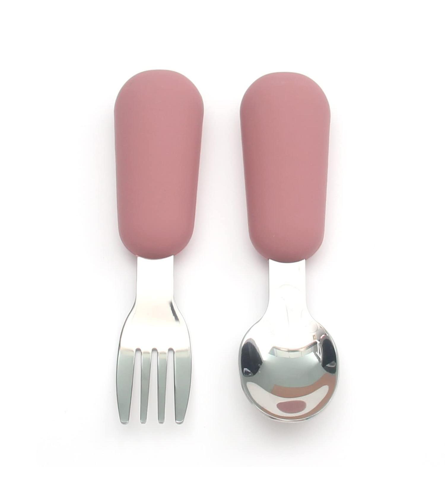 Alimos Stainless Steel Toddler Feeding Spoon and Fork Set - Safe Cutlery for Kids (Rose Dawn) - Buy Online on GoSupps.com