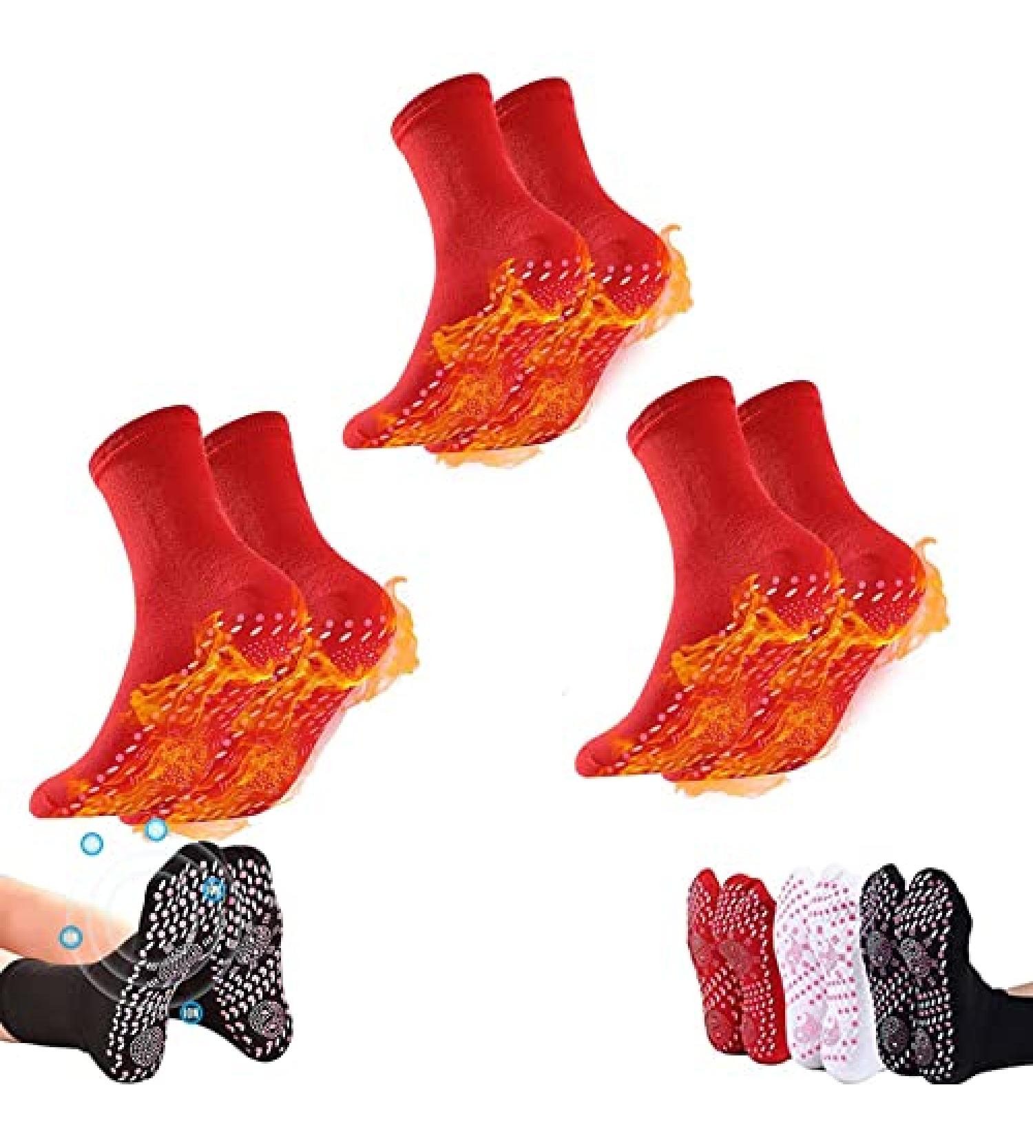 Tourmaline Slimming Health Socks - Self-Heating Massage Socks for Weight Loss (Red 3 Pairs) - Buy Online on GoSupps.com