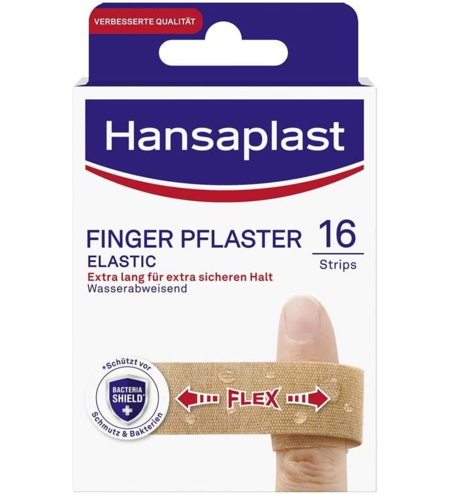 Hansaplast Elastic Finger Strips Plaster - Extra Long & Breathable | 16 Pieces for Flexible Finger Wound Care - Buy Online on GoSupps.com
