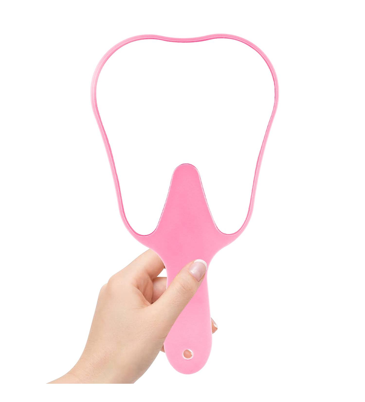 Faruijie Colorful Plastic Dental Hand Mirror - Cute Teeth Shaped Small Face & Light Makeup Mirror for Kids Women & Clinics - Pink - Buy Online on GoSupps.com