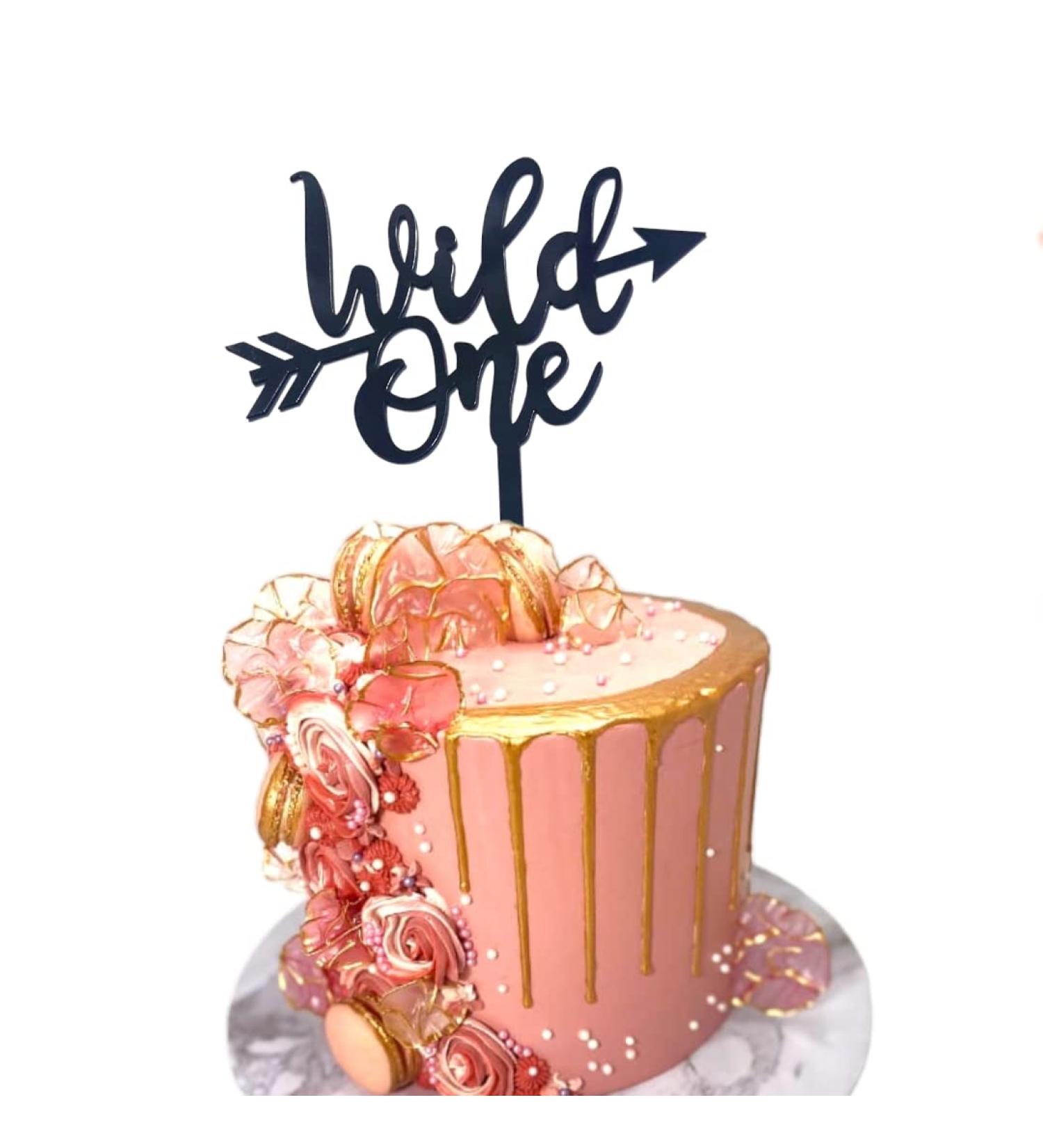 Wild One Cake Topper Acrylic Happy Birthday Toppers Party Decorations (BLACK)