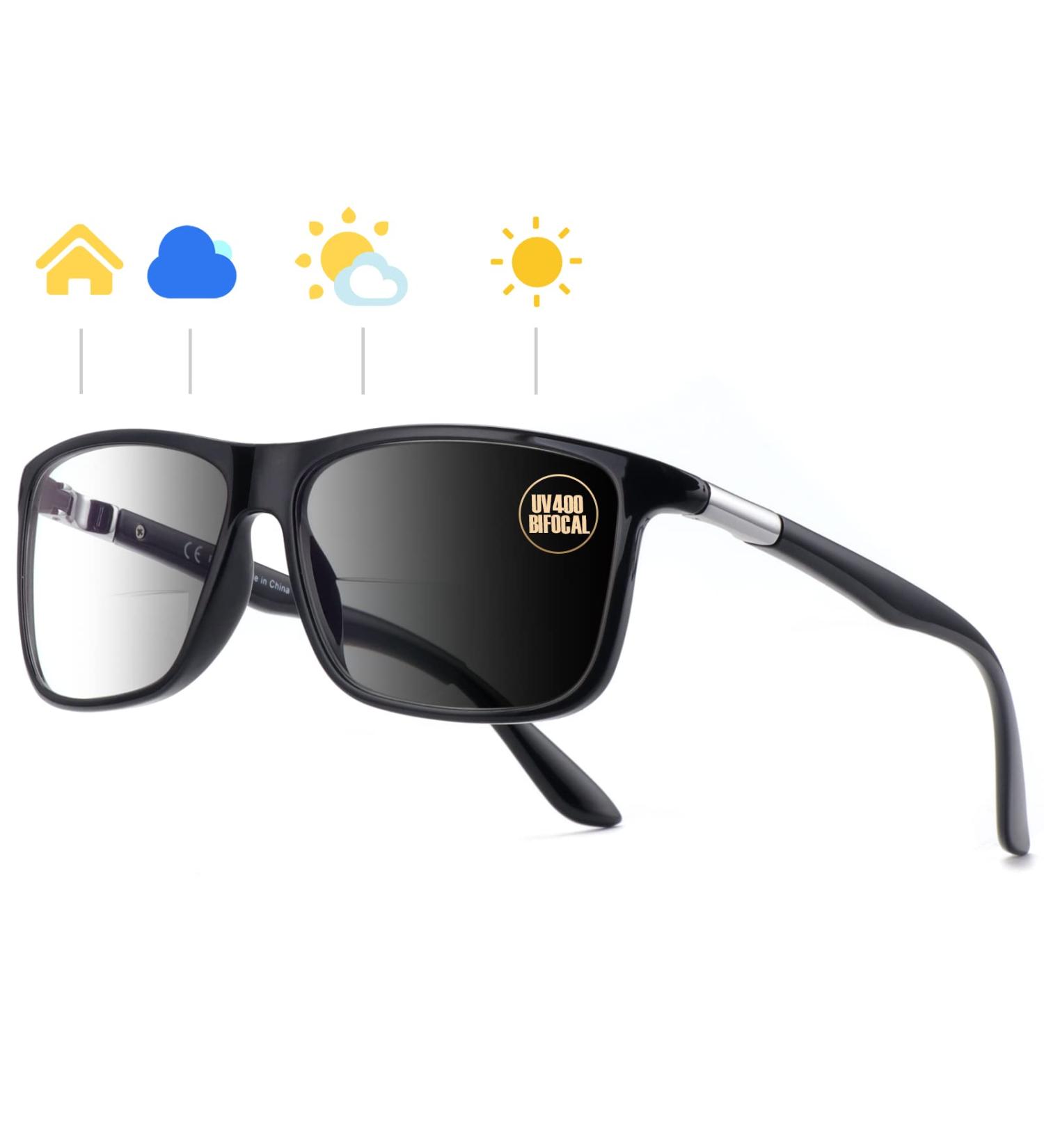 Missfive Photochromic Bifocal Reading Glasses for Men - Blue Light Protection Stylish Vintage Eyeglasses with Dual-Use Lens 2.5x Glossy Black Frame - Buy Online on GoSupps.com