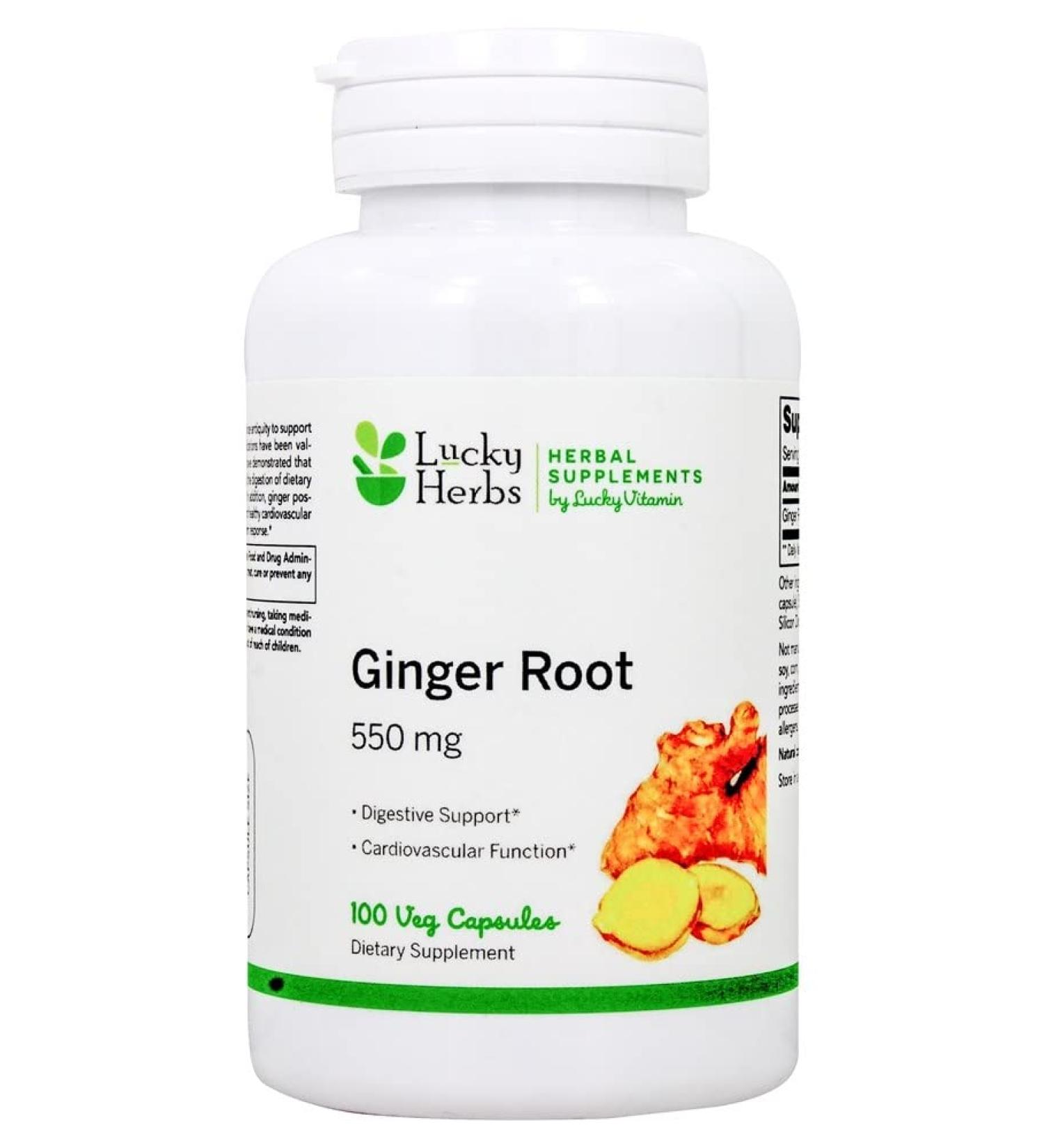 LuckyHerbs - Ginger Root Digestive Support 550 mg. - 100 Veg Capsules - Buy Online on GoSupps.com