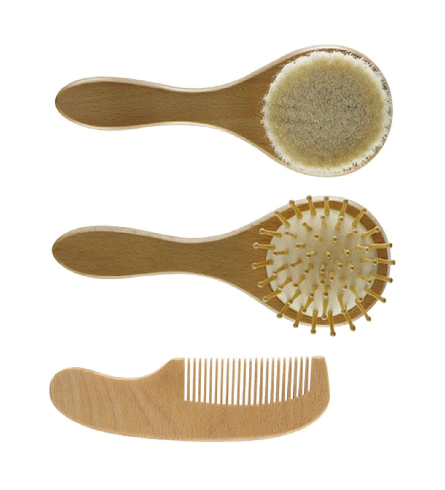 Organic Bamboo Baby Hairbrush Set for Natural Hair Care - Wooden Comb and Soft Wool Bristles for Infant Scalp and Toddler Bathing Essentials - Buy Online on GoSupps.com