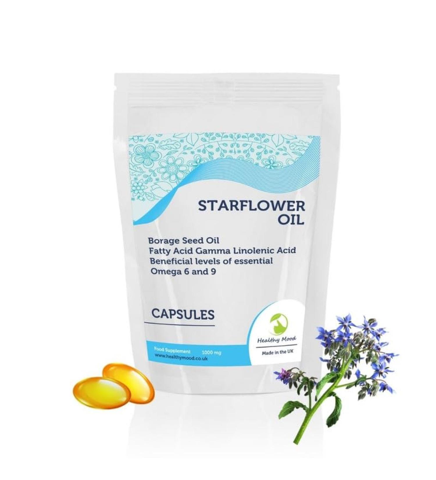 STARFLOWER Oil Borage Seed Oil Linolenic Acid 1000mg GLA 250 Capsules - Choose Your Packet Size - LetterBox Friendly UK Fast Delivery - Buy Online on GoSupps.com
