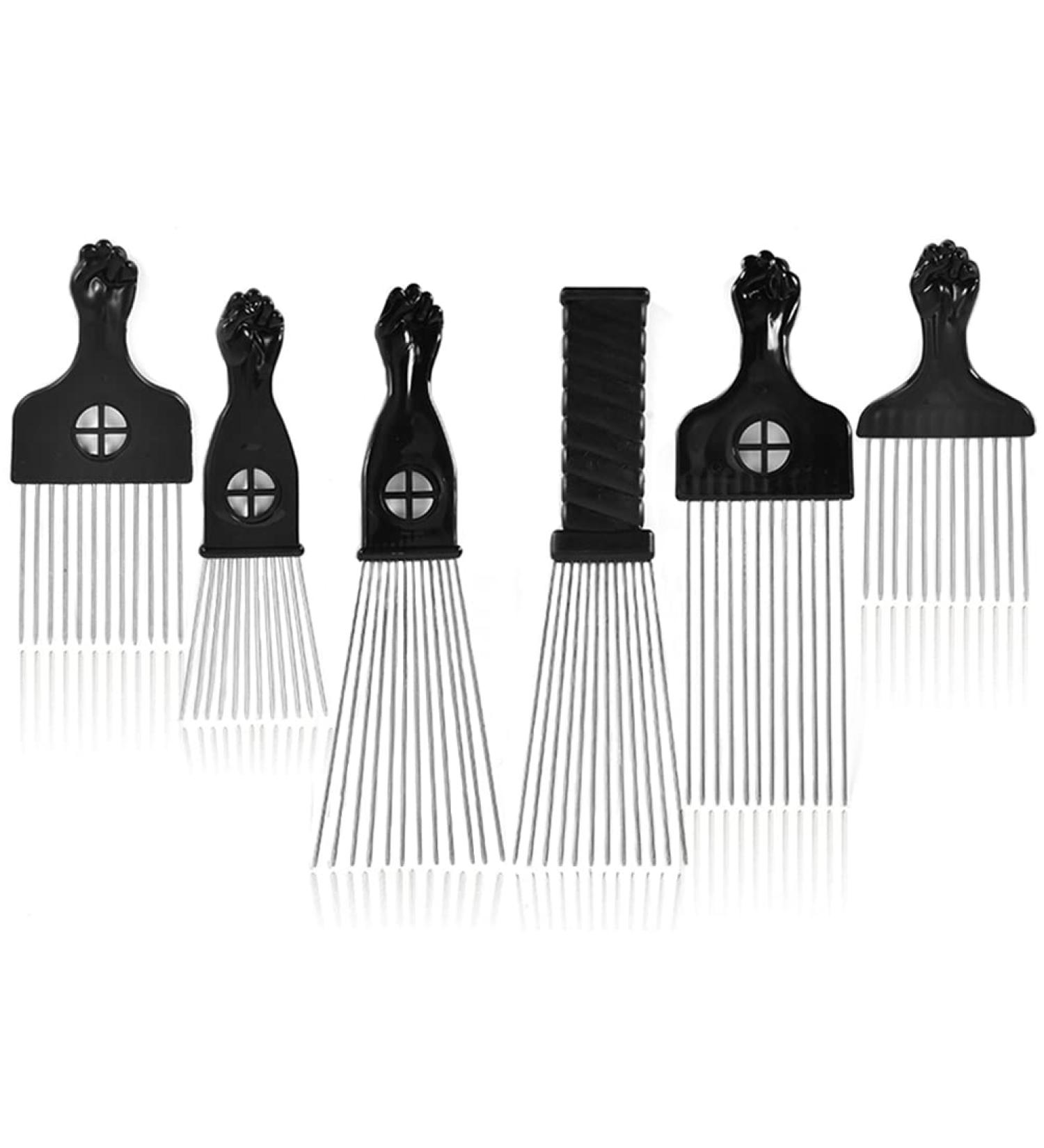 Afro Picks for Curly Hair 6 Pcs Metal Hair Pick for Afro Hair Afro Comb for Hair Styling Hairdressing Tool Afro Hair Picks for Men Women Black