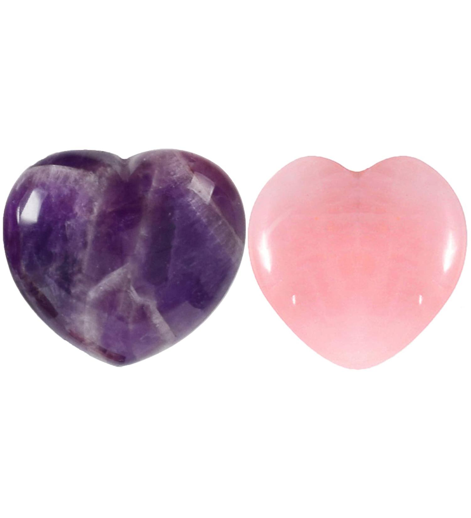 Amethyst Rose Quartz Heart Worry Stones 2Pcs for Jewelry Making & Reiki Therapy - Buy Online on GoSupps.com