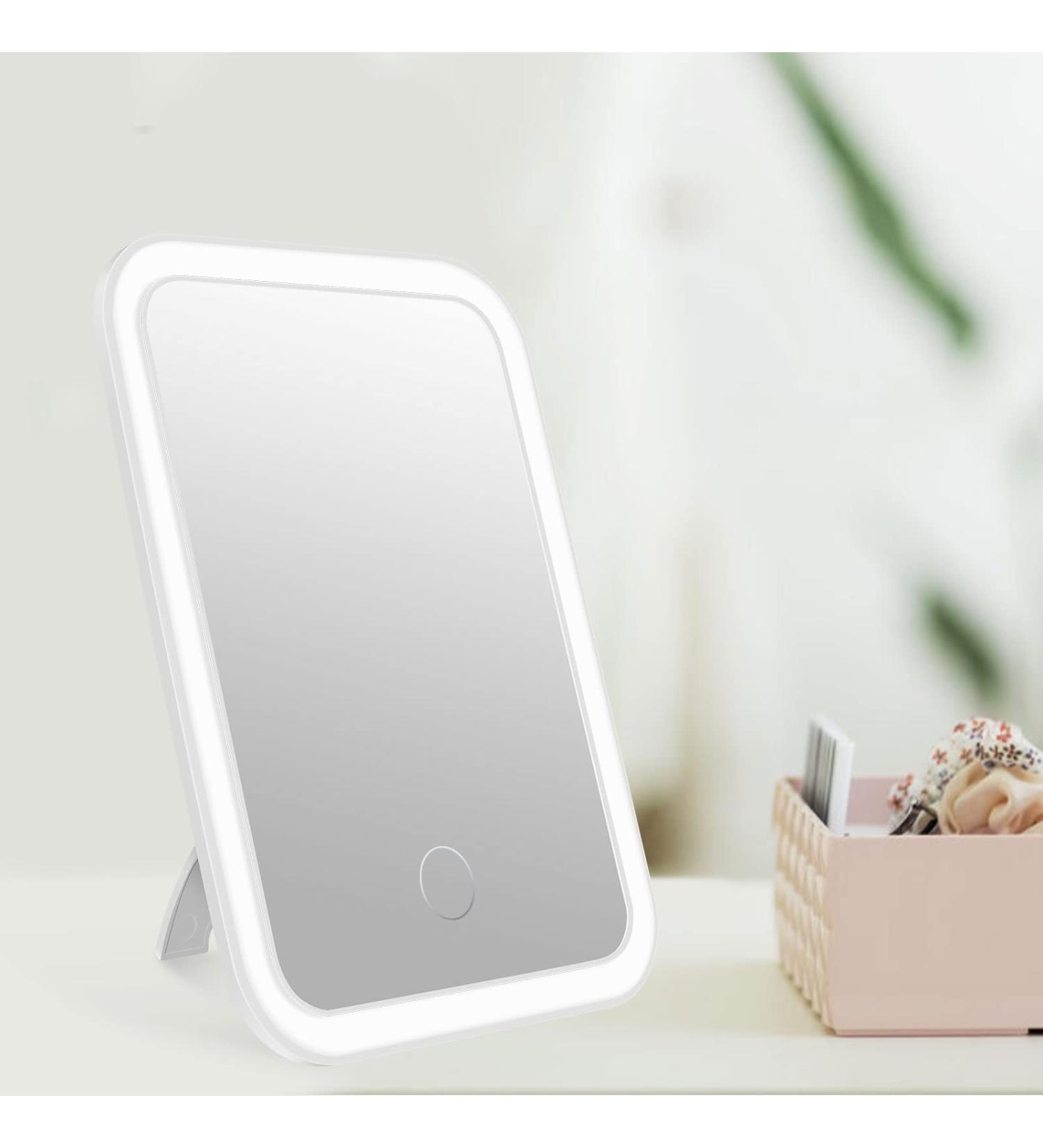 Touch Screen LED Makeup Mirror | 3 Colors Dimmable | Rechargeable USB | Portable Vanity Mirror for Travel | Cosmetic Mirror for Girls - Buy Online on GoSupps.com