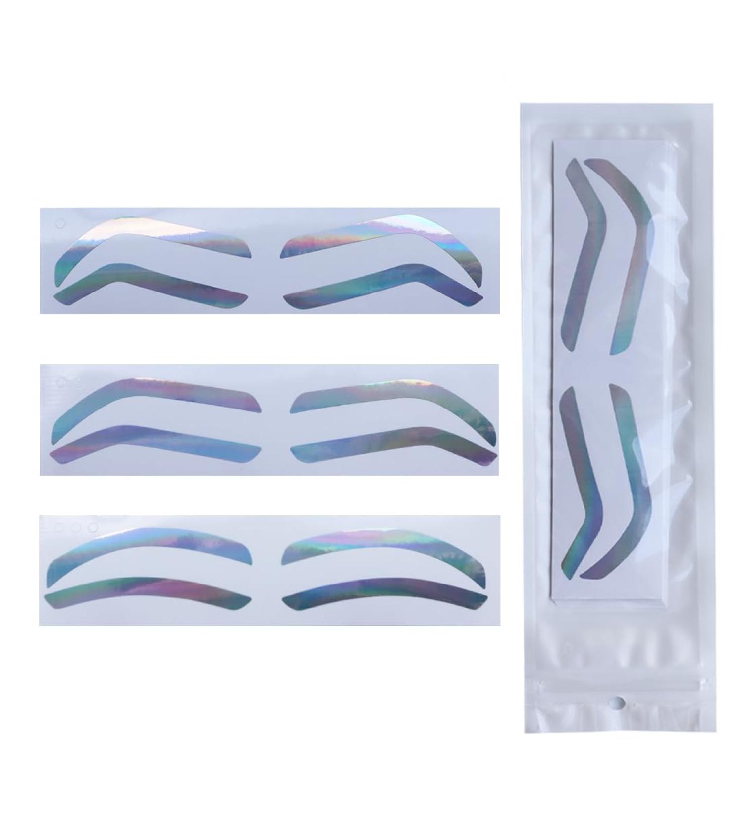 24 Pairs Eyebrow Shape Tape - Hologram Silver Rainbow Stencil Guides for Perfect Brow Tinting | International Shipping - Buy Online on GoSupps.com