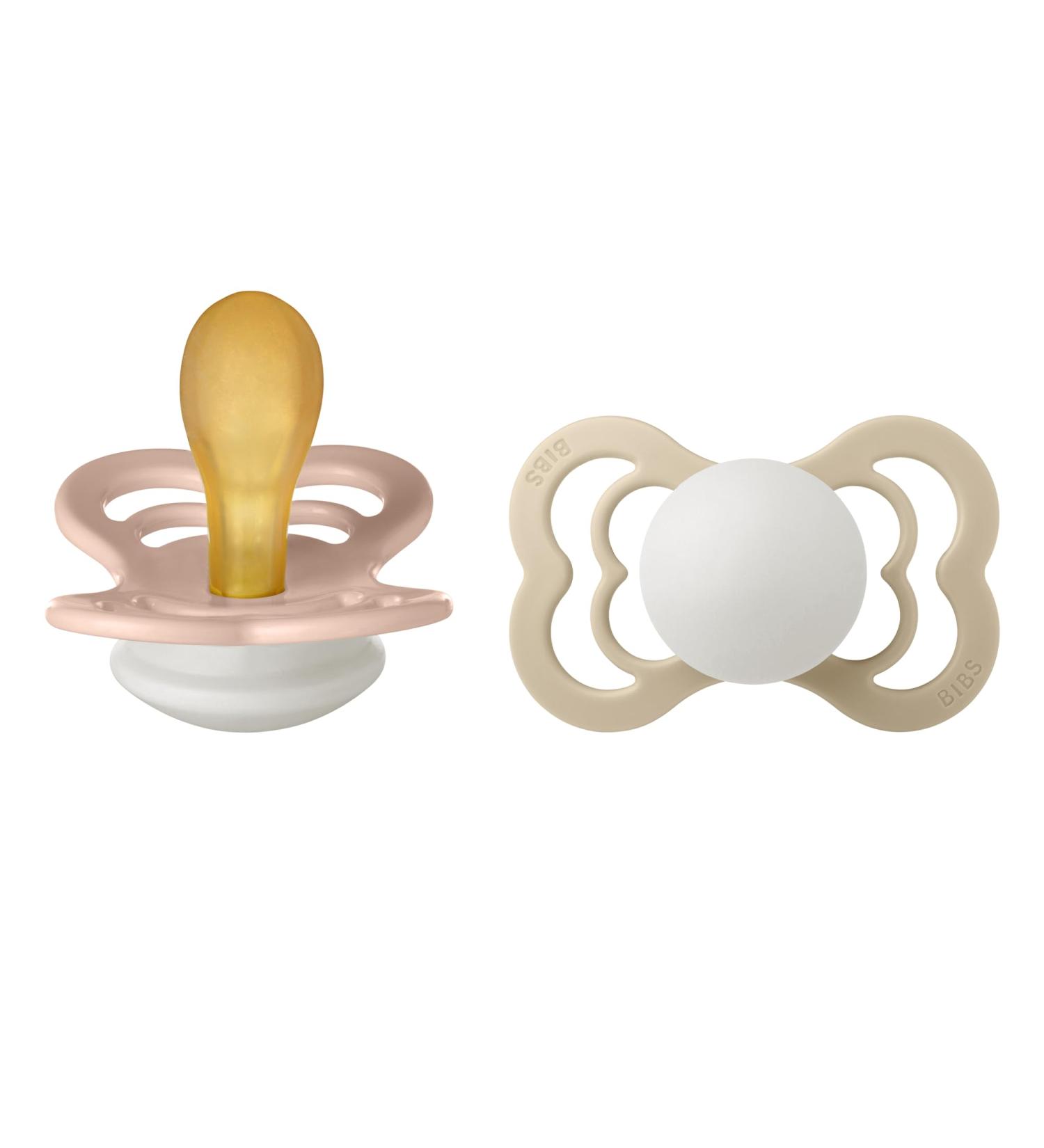 BIBS Supreme Pacifier 2-Pack BPA-Free Symmetrical Nipple. Natural Rubber/Latex Size 2 (6-18 Months) Blush/Vanilla Night