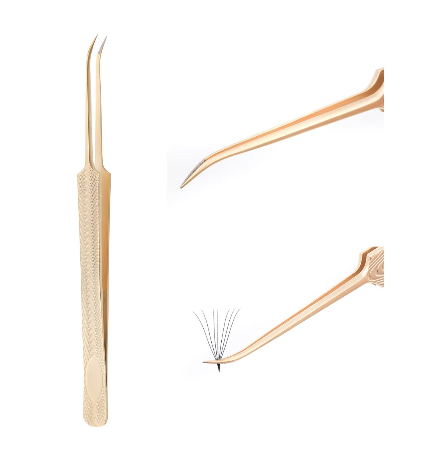 Lash Extension Tweezers: Fiber Tip, Professional Artist Tech Kit for Volume Eyelash Extensions - Golden Fine Tweezers - Buy Online on GoSupps.com