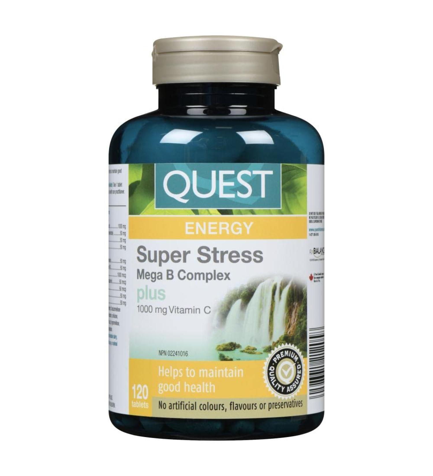 Quest Super Stress Mega B Complex plus Vitamin C 1000 mg(120 Tablets) - Buy Online on GoSupps.com