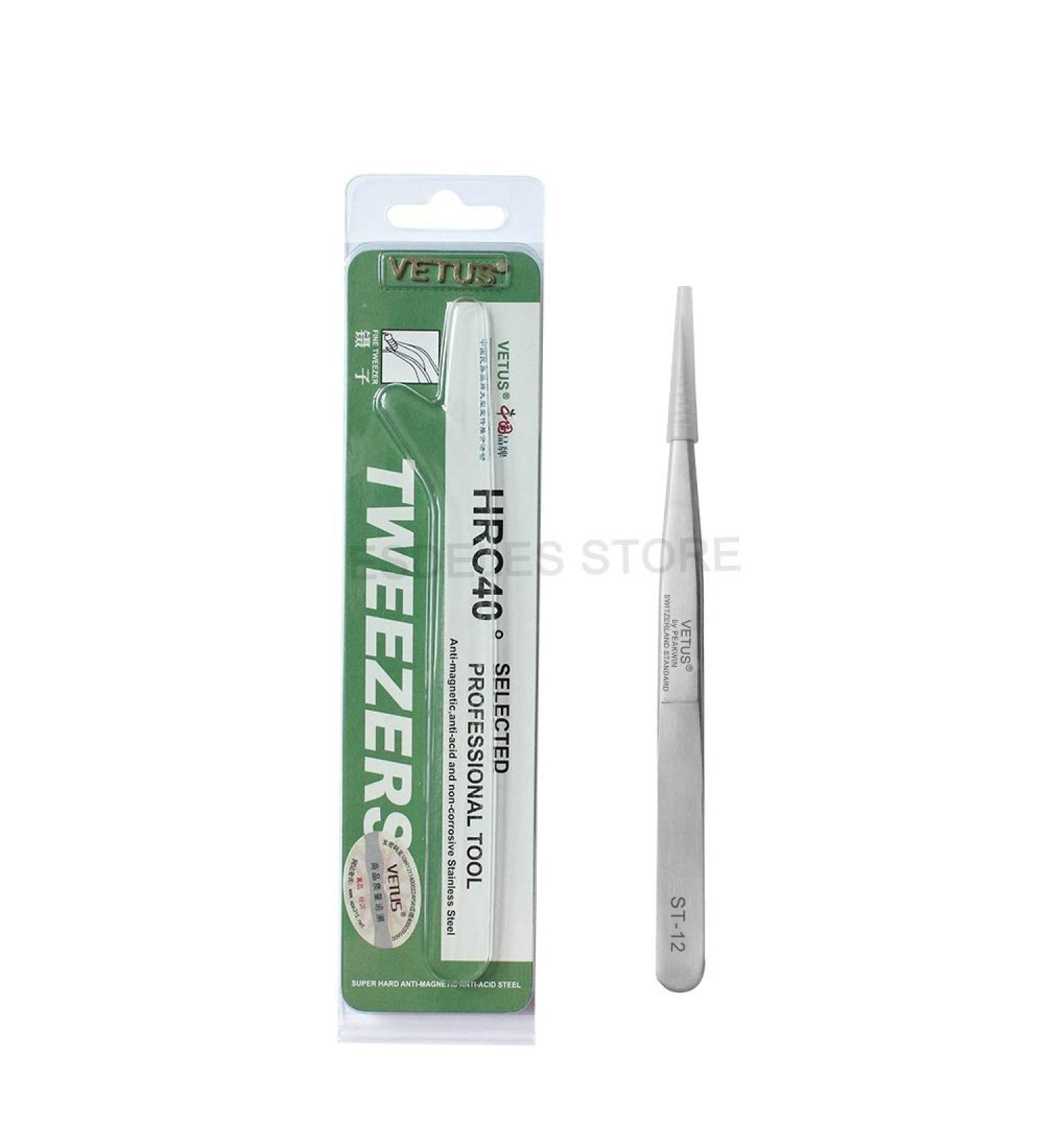 Vetus TS-12 Stainless Steel Tweezers Straight Tip for Eyebrow Extensions 135mm | Precision Beauty Tools - International Shipping Available - Buy Online on GoSupps.com