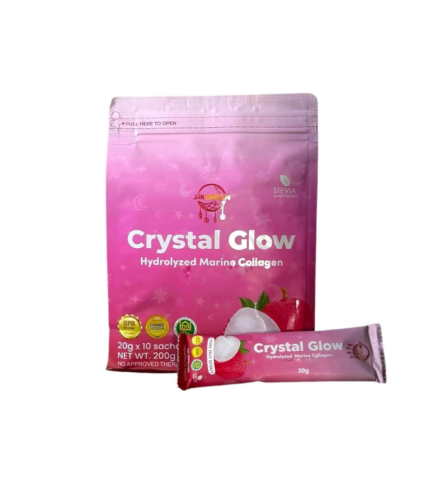 Crystal Glow Hydrolyzed Marine Collagen Mix with Glutathione & Lychee Extract 10 Sachets 10 Count (Pack of 1) - Buy Online on GoSupps.com