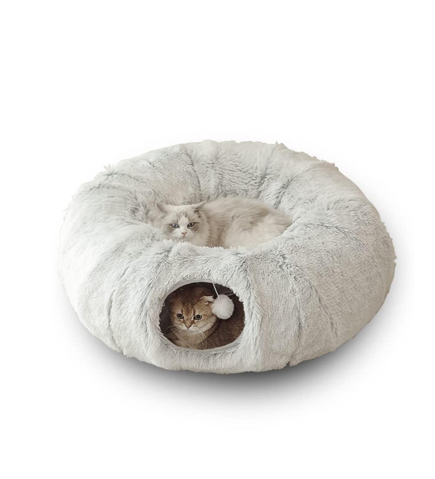 Plush Cat Tunnels Beds for Indoor Cats 2-in-1 Cat Tunnel Haven for Endless Fun and Comfort Easy to Store Removable and Washable 80 * 25cm (Gray) - Buy Online on GoSupps.com