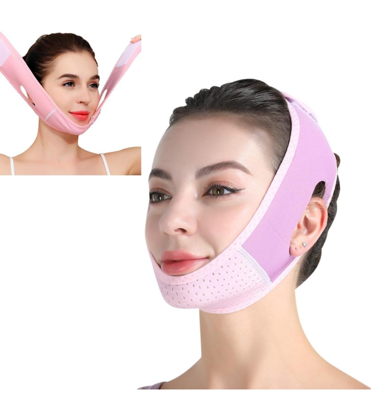 Double Chin Reducer Slimming Strap - V Line Face Lifting Tape & Neck Support Mask (Purple) | Adjustable Compression for a Defined Jawline - Buy Online on GoSupps.com