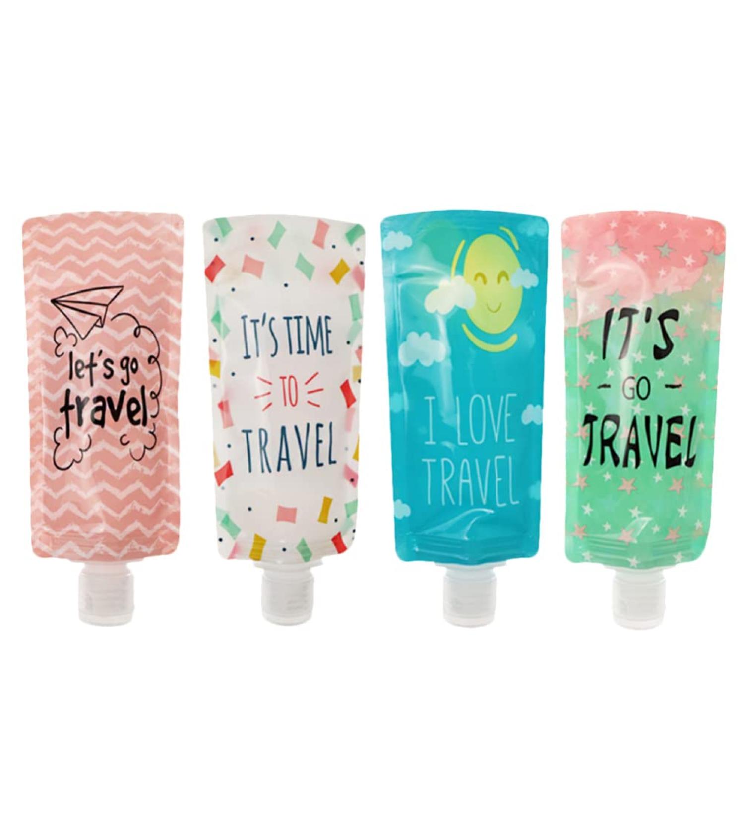 Lurrose 4-Pack Refillable Squeeze Pouch - Travel Size 100ml Cosmetic Containers for Shampoo & Shower Gel - Ideal for International Shipping - Buy Online on GoSupps.com