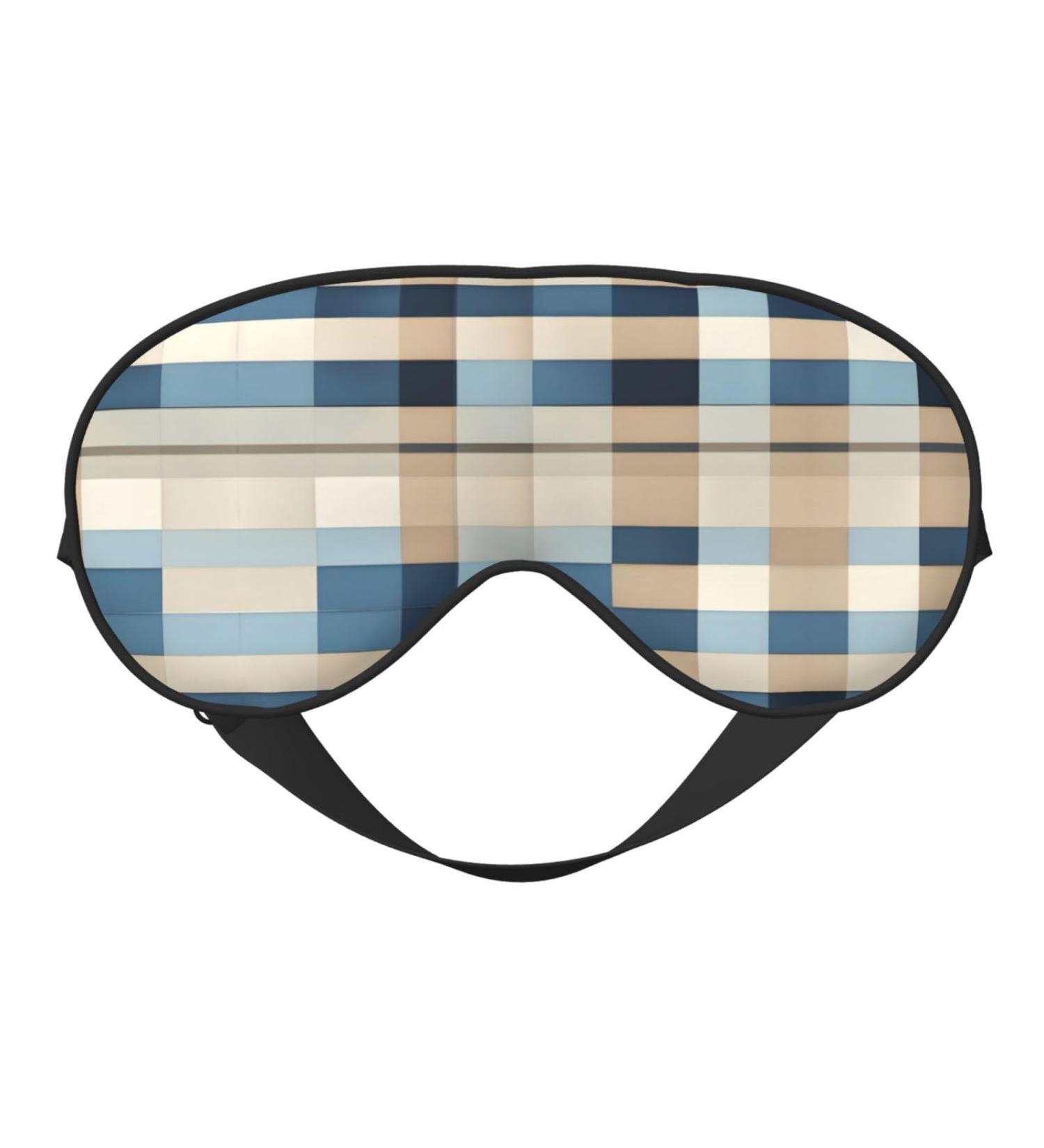 SSIMOO Double-Sided Eye Mask - Blue Beige Square Pattern | Soft Lightweight & Light Blocking for Better Sleep Quality - Buy Online on GoSupps.com
