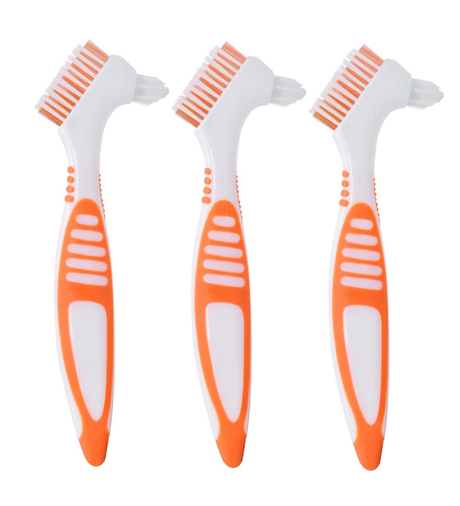Angzhili 3 Pcs Denture Cleaning Brush - Double Sided Portable Brush for False Teeth Care (Yellow) - Buy Online on GoSupps.com