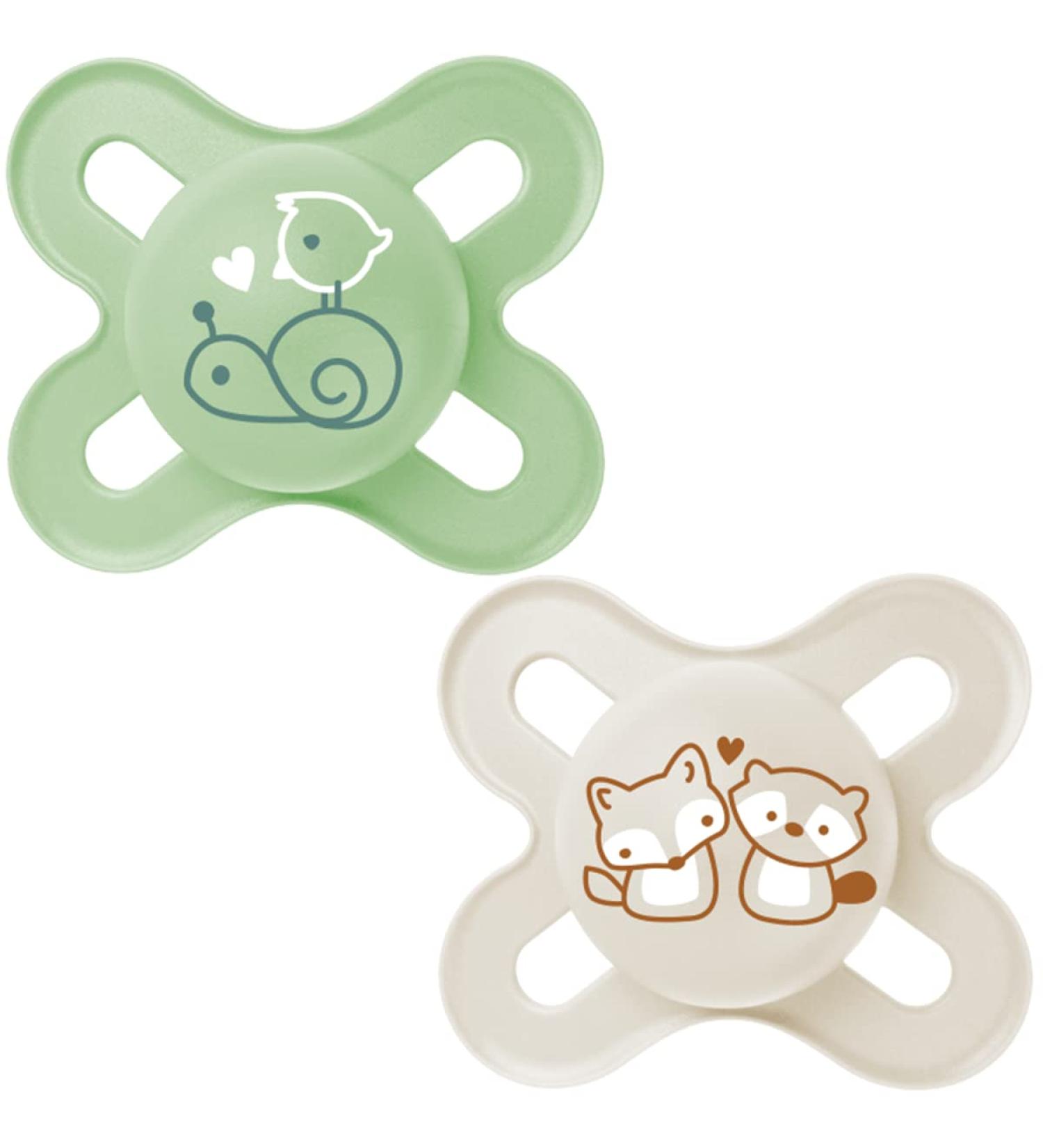 MAM Start Pure Schnuller 0-2 Months - Eco-Friendly Baby Pacifier Set (2) | Skinsoft Silicone & Case | Cream/Green - Buy Online on GoSupps.com