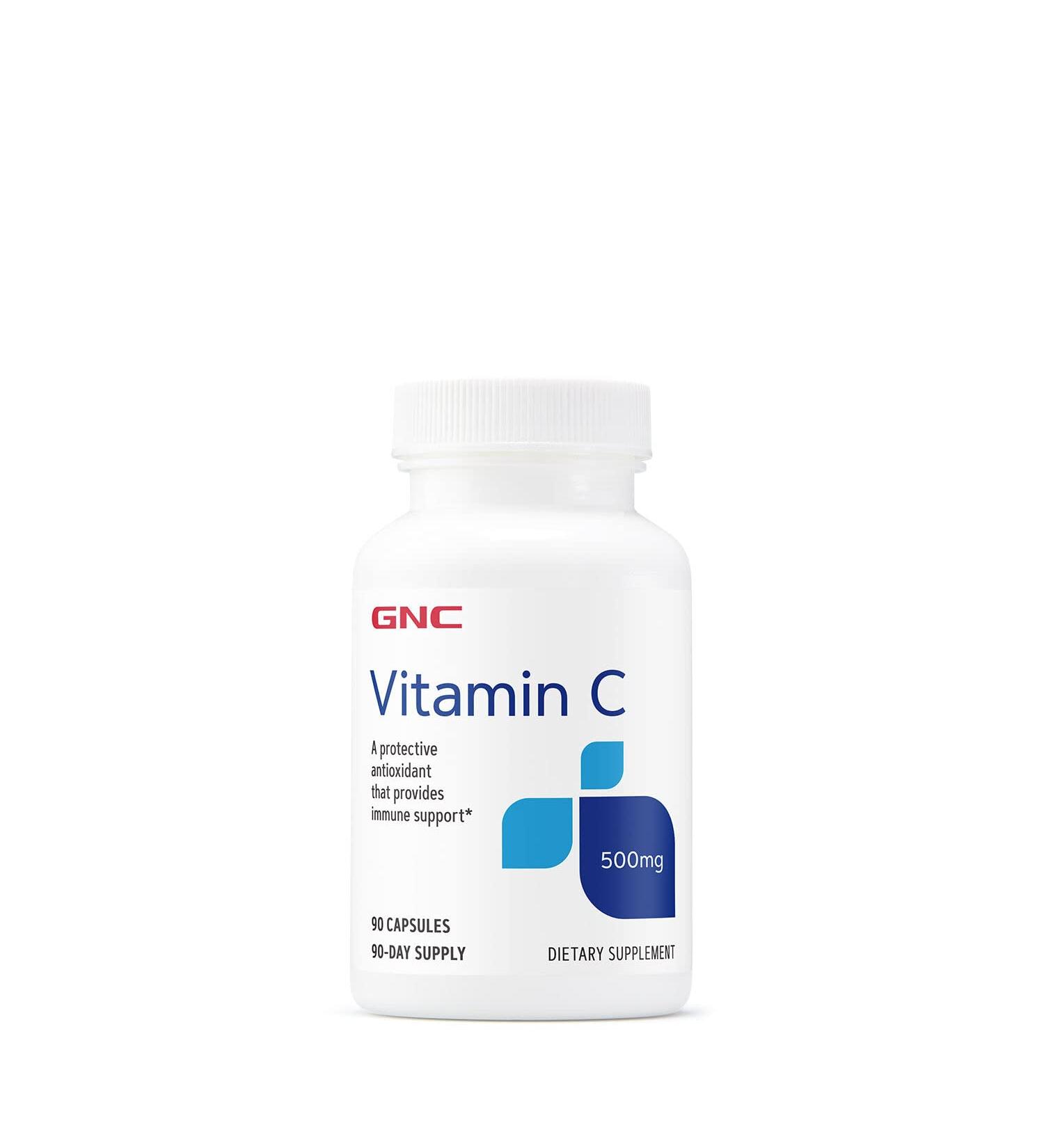 GNC Vitamin C Capsules 500mg - Immune Support Supplement, 90 Count - Buy Online on GoSupps.com