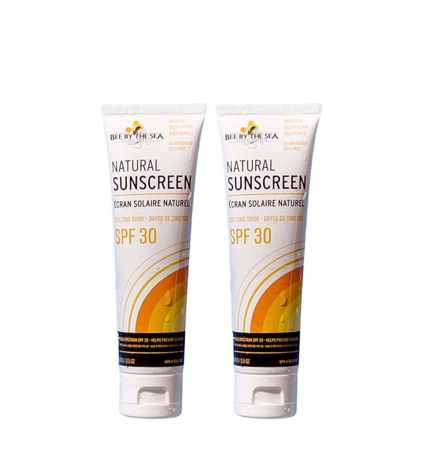 Bee by the Sea Natural Mineral Sunscreen with Sea Buckthorn and Honey for all skin types. Mild Coconut and essential oil fragrance SPF 30 | 100g/3.5 oz | 2 Pack | Hand made in Canada - Buy Online on GoSupps.com