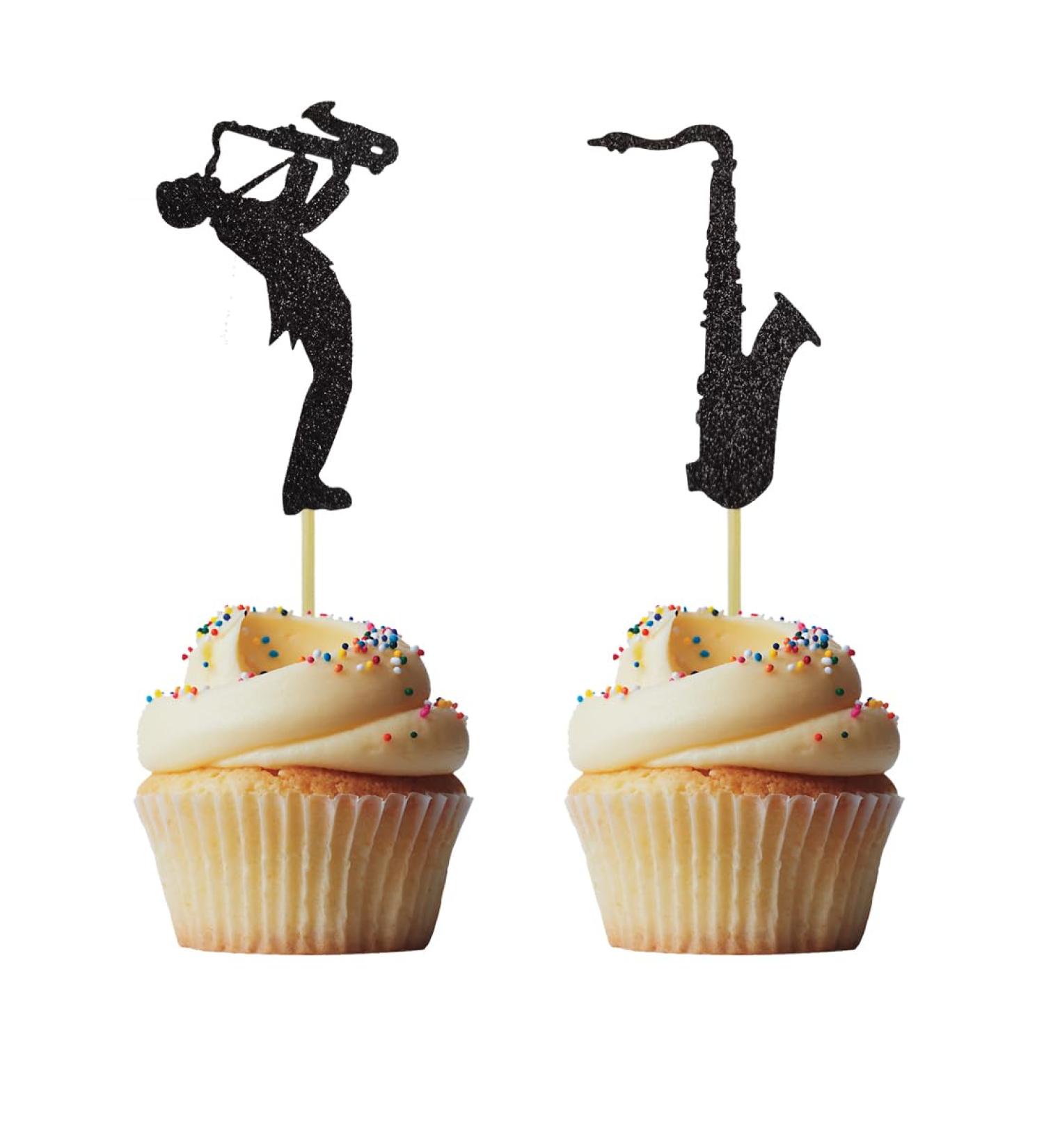 Morndew 24 PCS Black Glitter Saxophone and Player Cupcake Toppers for Kids Music Themed Party Children Birthday Party Baby Shower Wedding Party Decorations - Buy Online on GoSupps.com