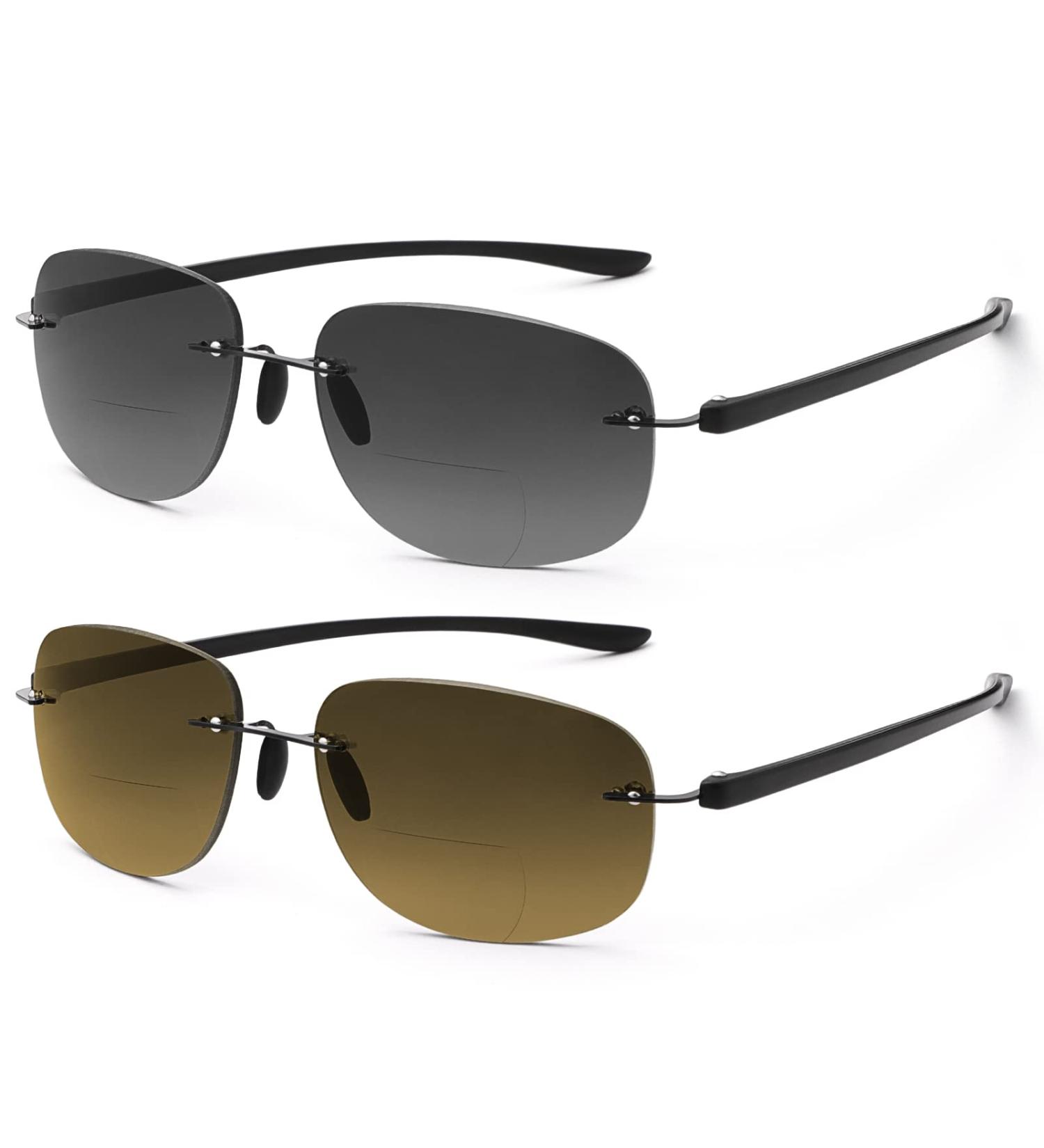 Devirld Bifocal Reading Glasses - UV400 Sports Sunglasses for Men & Women - Retro Classic Safety Glasses | 2 Pairs Black & Brown 2.0x - Buy Online on GoSupps.com