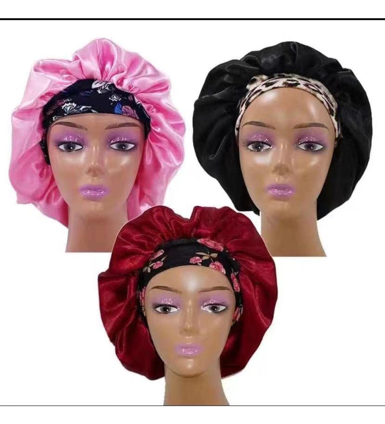 3 Pack Satin Hair Bonnets for Women - Adjustable Shower Caps for Sleep and Bathing - Buy Online on GoSupps.com