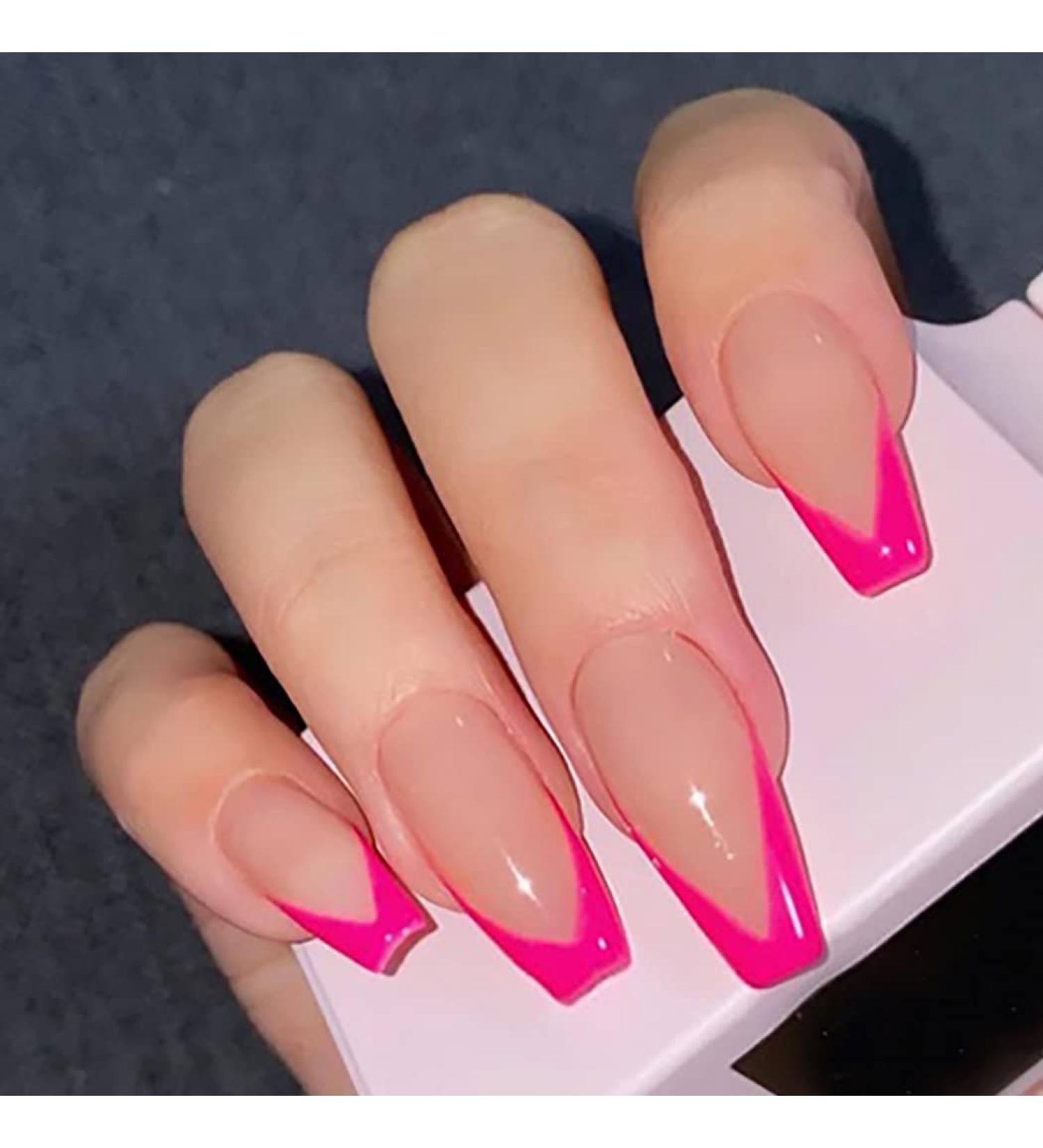 Brishow French Coffin Artificial Nails - Shiny Ballerina Acrylic Press-On Full Cover Nails (24 Pieces) for Women & Girls - International Shipping Available - Buy Online on GoSupps.com