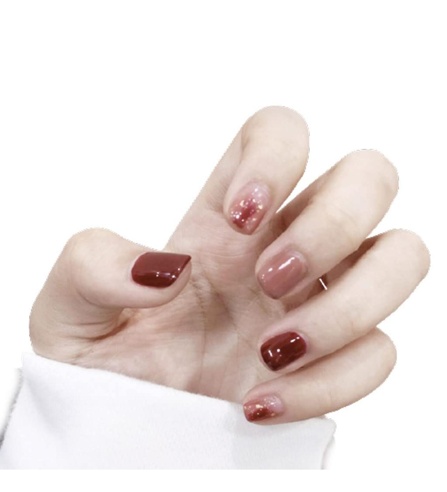 Press on Nails 3 Sets Gold Foil Blooming Fake Nail Short Round Head Press-on Nails Autumn Winter Artificail Nails Nail Stickers for Women Girls (Color : A) (Color : A) (A) - Buy Online on GoSupps.com